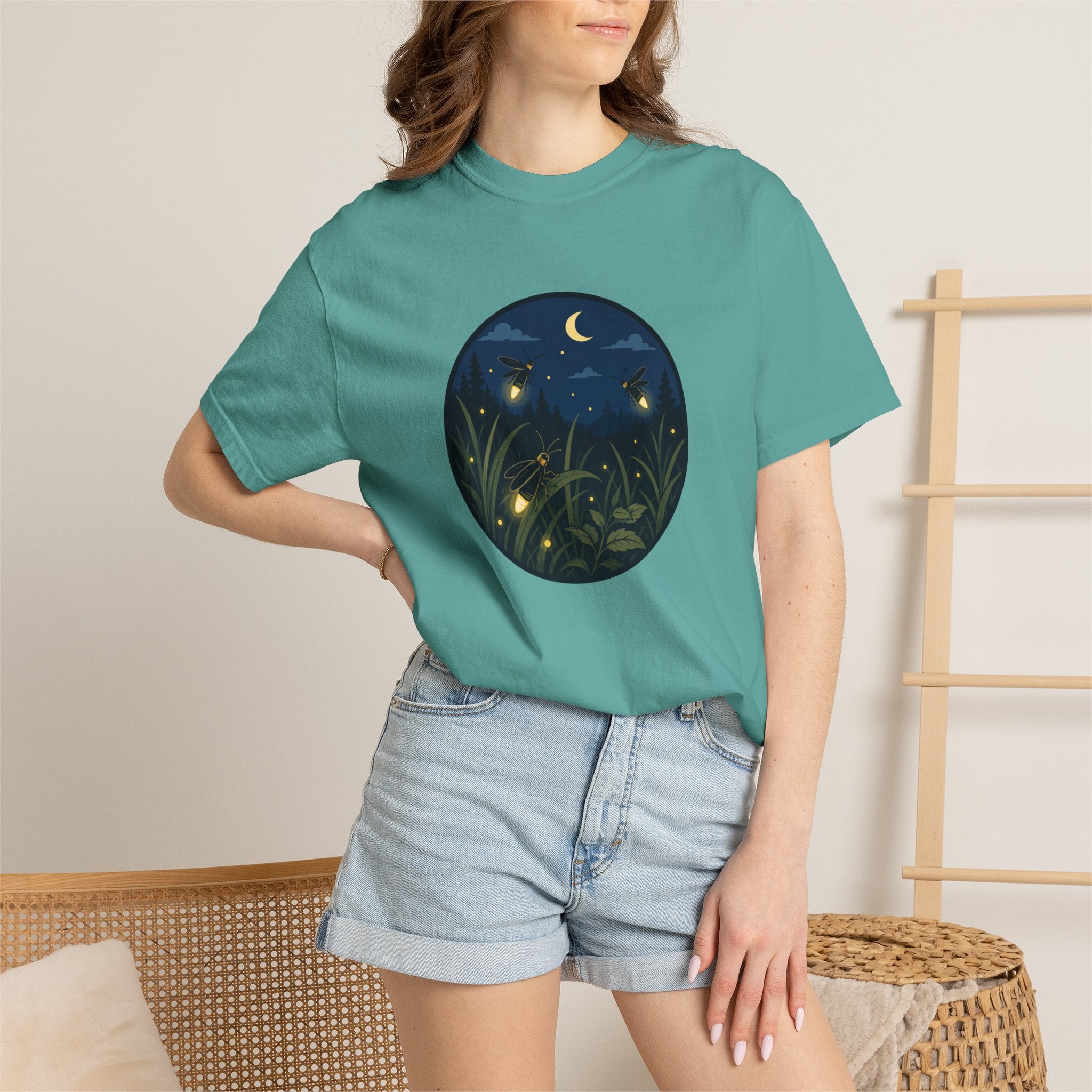 Firefly Night T-Shirt — Moonlit Meadow Graphic Tee
