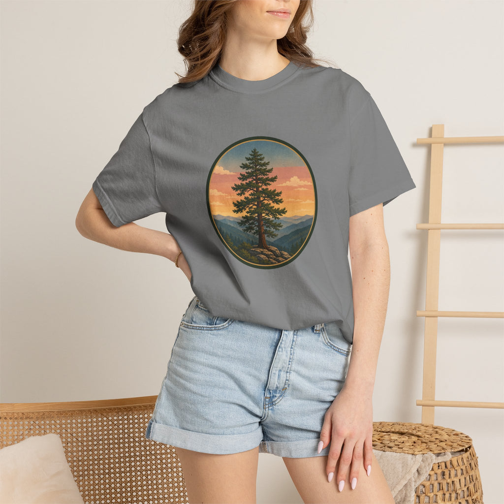 Cedar Tree Sunset T-Shirt — Vintage Mountain Cedar Graphic Tee