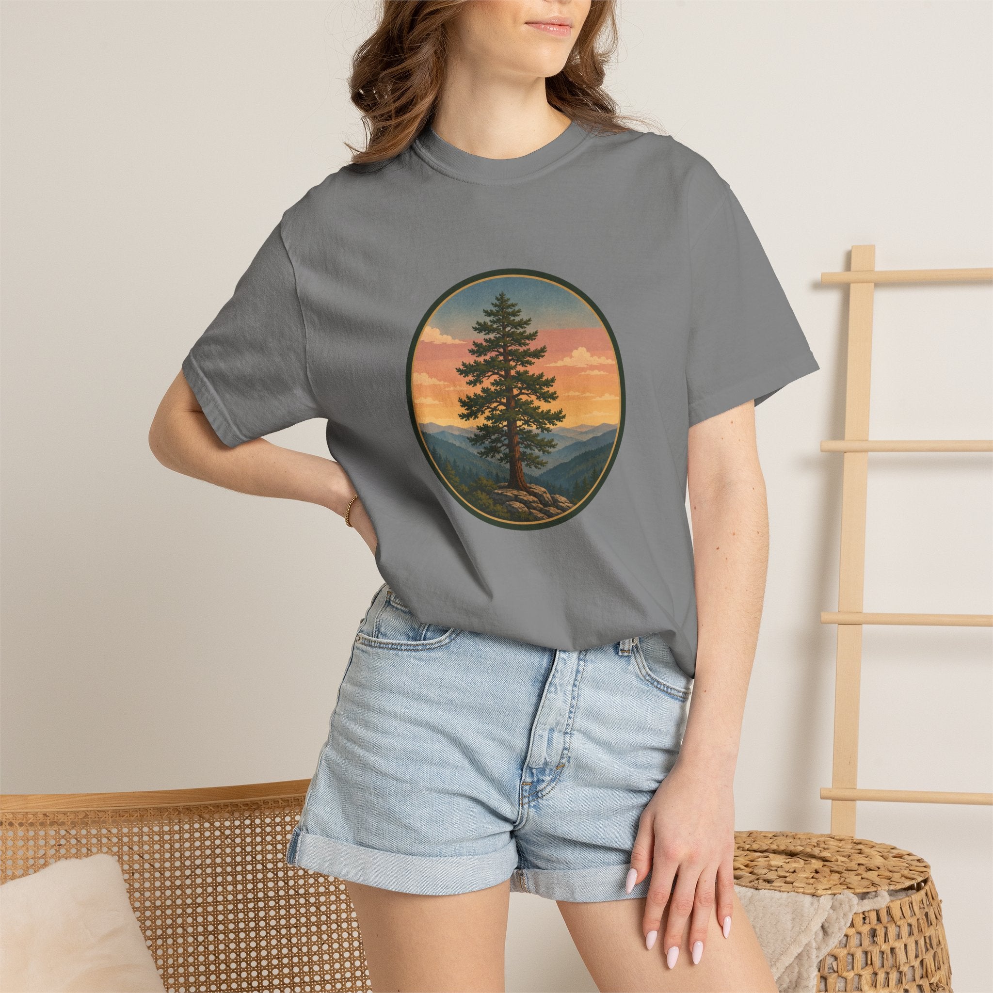 Cedar Tree Sunset T-Shirt — Vintage Mountain Cedar Graphic Tee