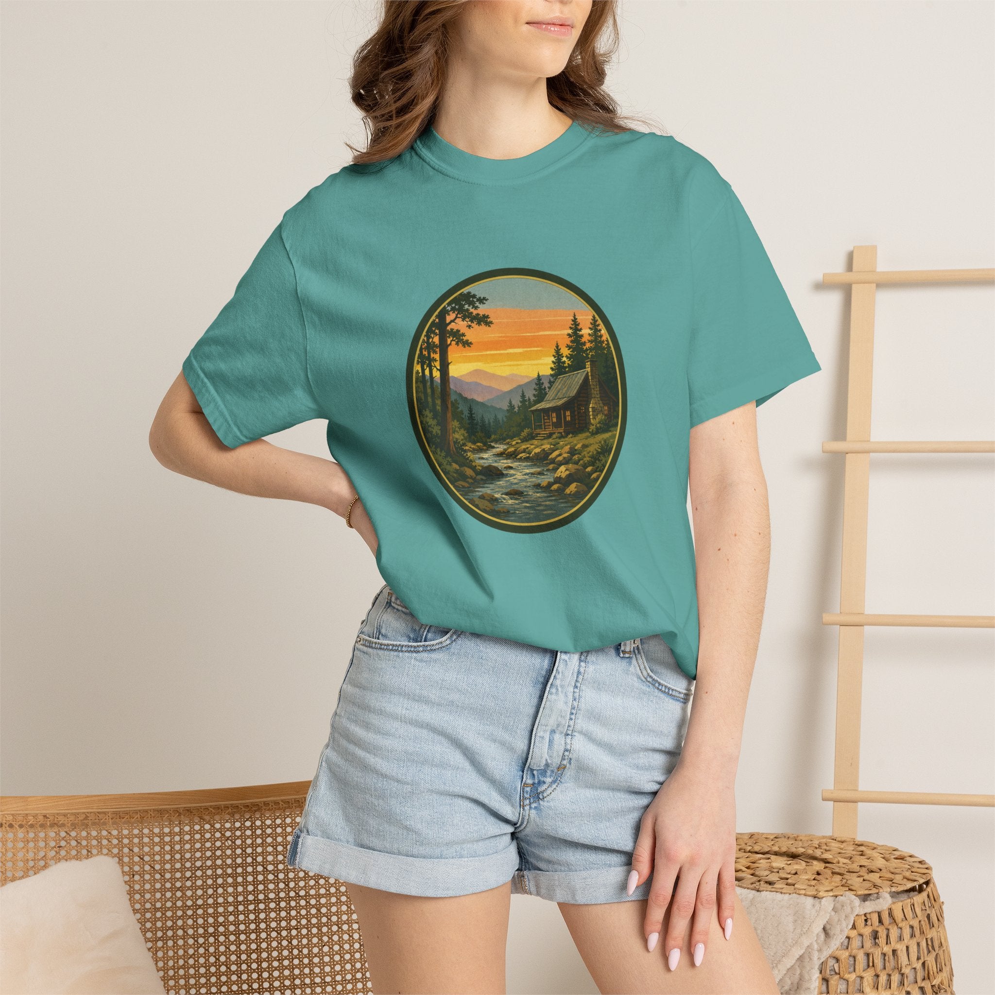 Nature Sunset River T-Shirt — Vintage Mountain Cabin Scenic Tee