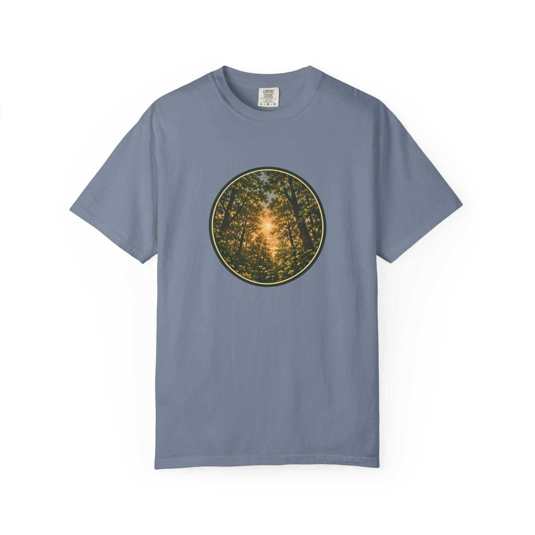 Forest Sunburst T-Shirt — Circular Woodland Nature Tee