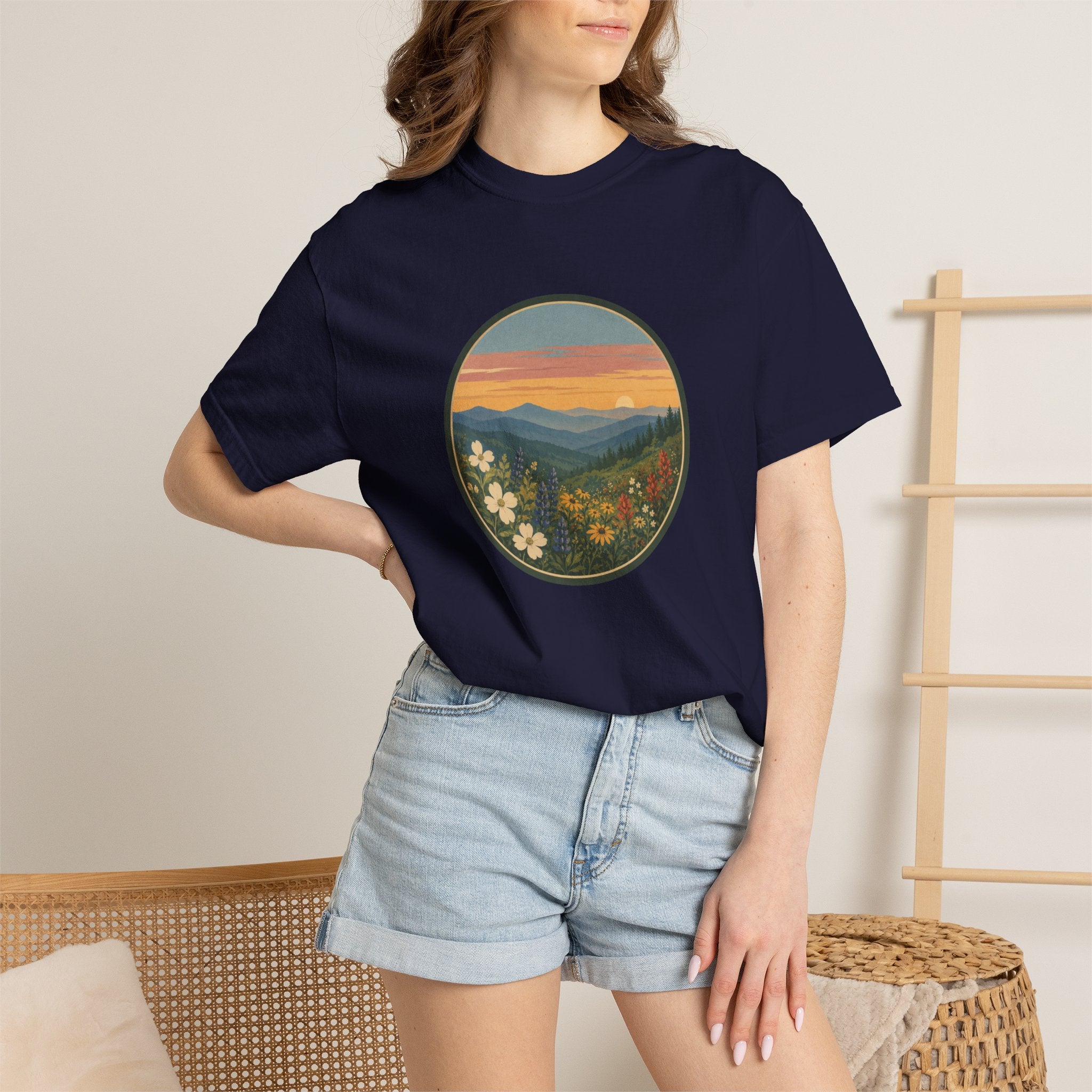 Scenic Sunset Mountain Wildflower T-Shirt