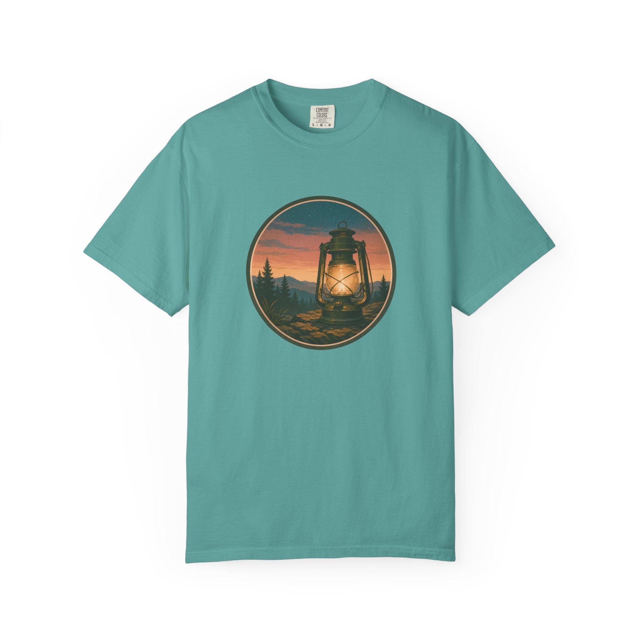 Lantern Sunset T-Shirt — Vintage Campfire Night Graphic Tee