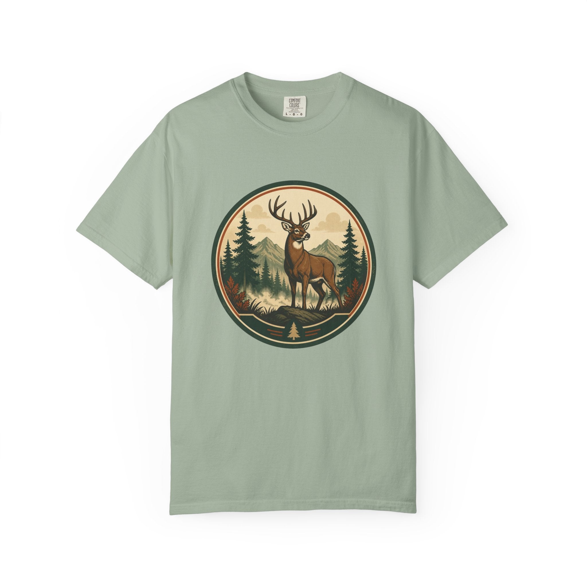 Deer Forest Badge T-Shirt – Vintage Outdoor Wildlife Graphic