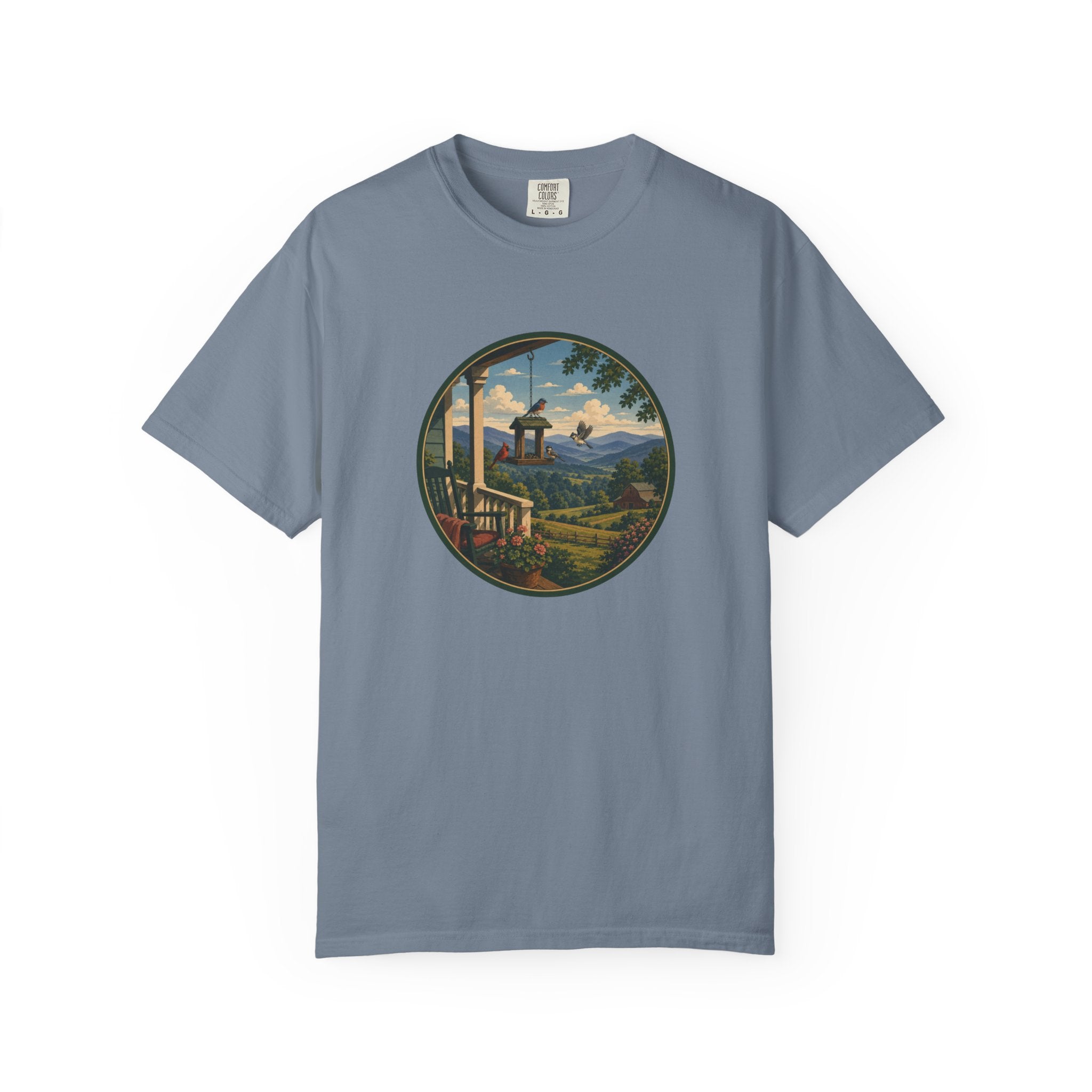 Scenic Porchview T-Shirt — Vintage Mountain Landscape Print