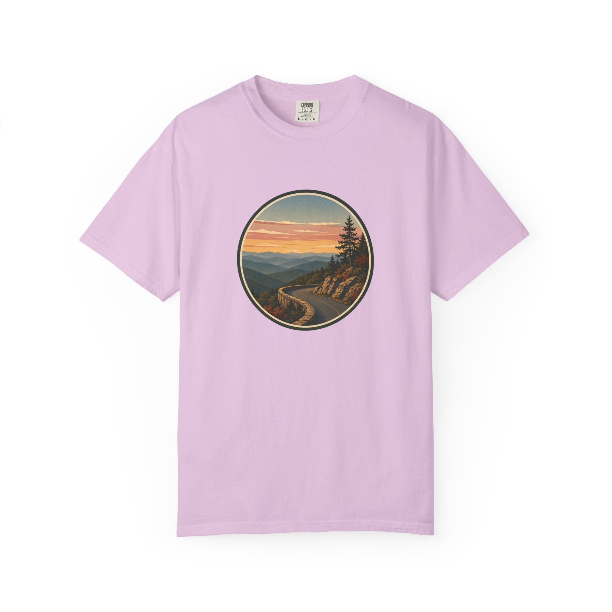 Scenic Sunset Road T-Shirt — Mountain Drive Vintage Circle Graphic