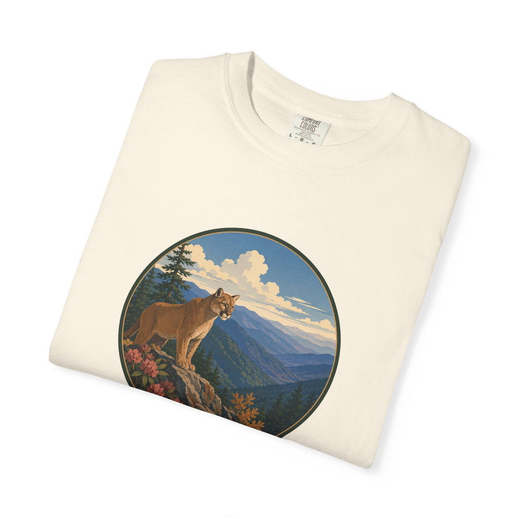 Mountain Lion Scenic T-Shirt — Vintage Nature Wildlife Graphic