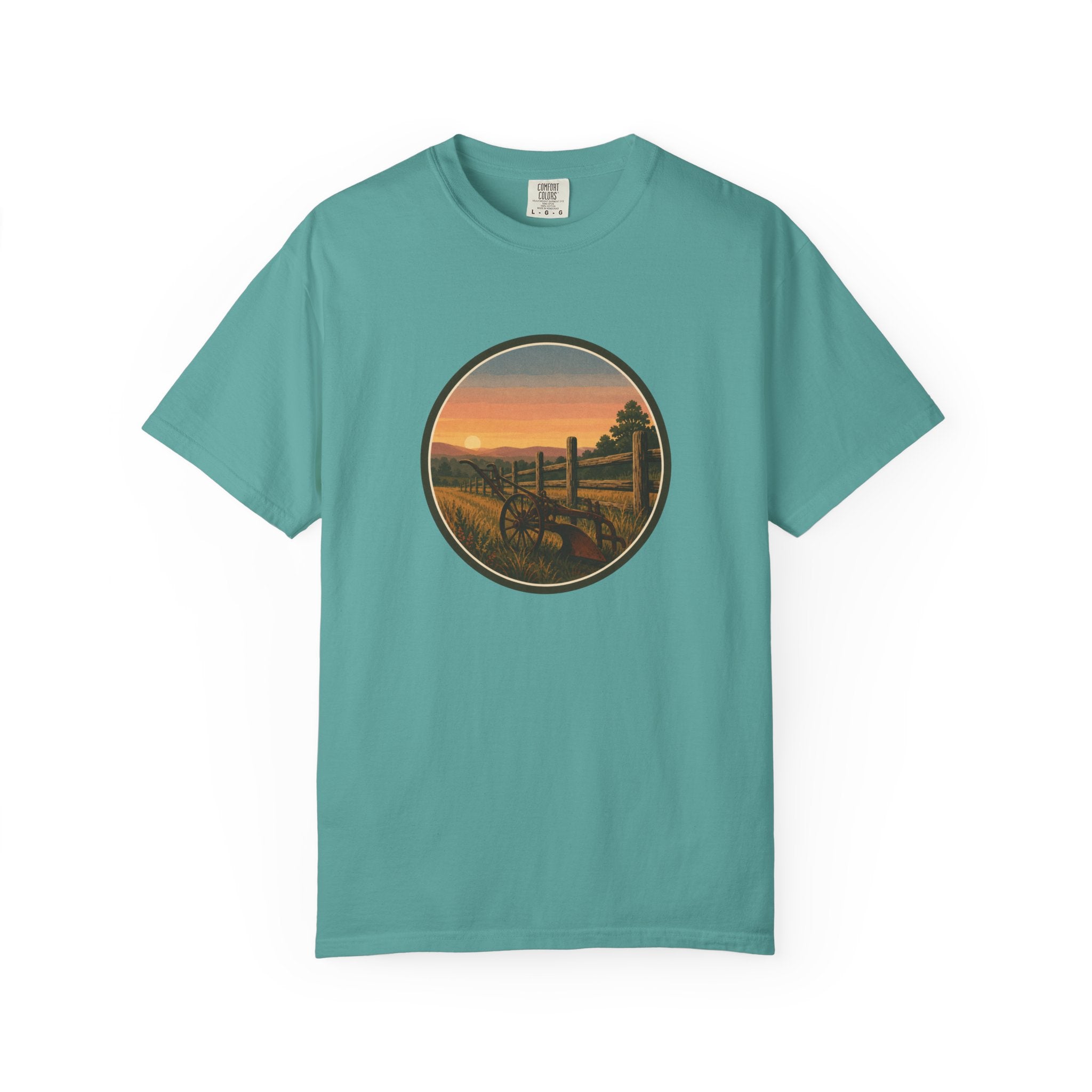 Sunset Antique Plow Landscape T-Shirt