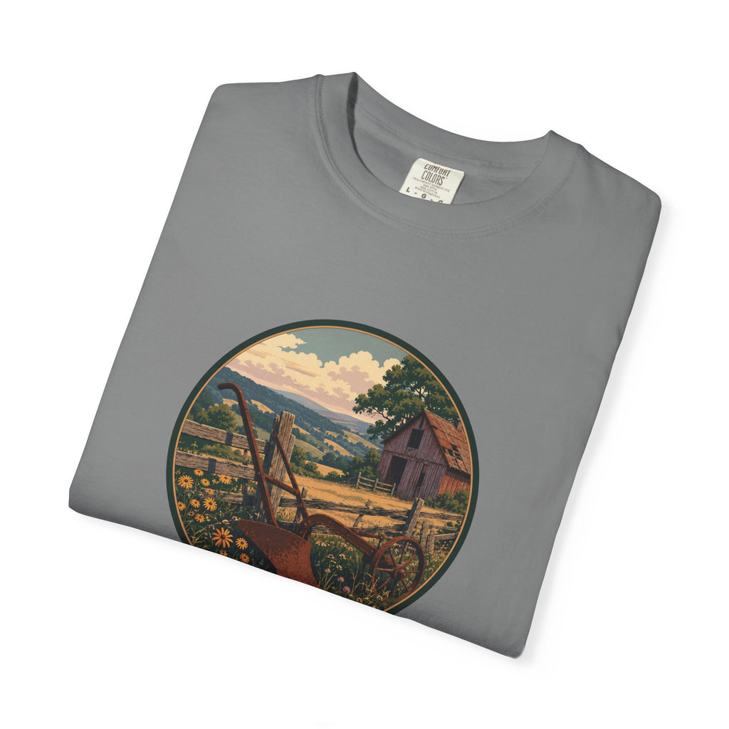 Vintage Countryside T-Shirt — Scenic Farm Landscape Graphic