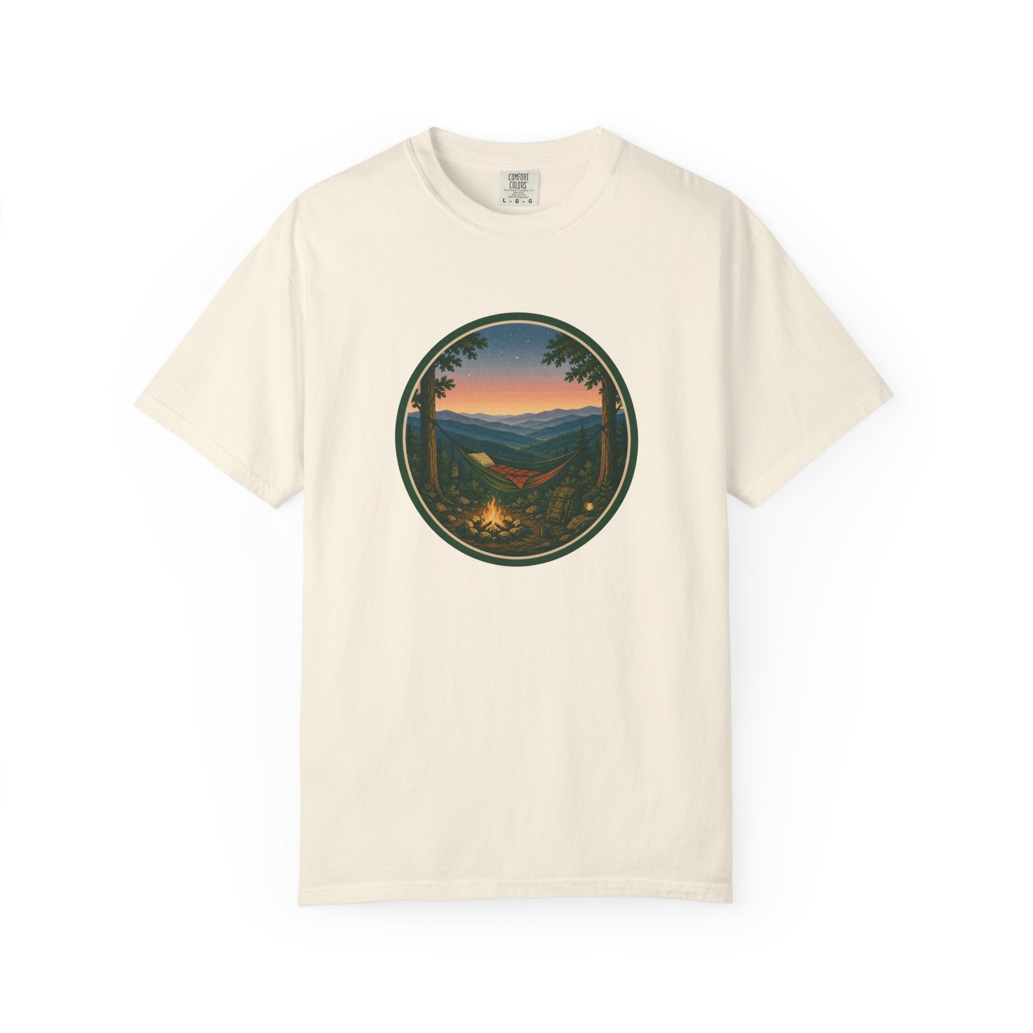 Campfire Mountain Sunset T-Shirt — Scenic Hiking Adventure Tee