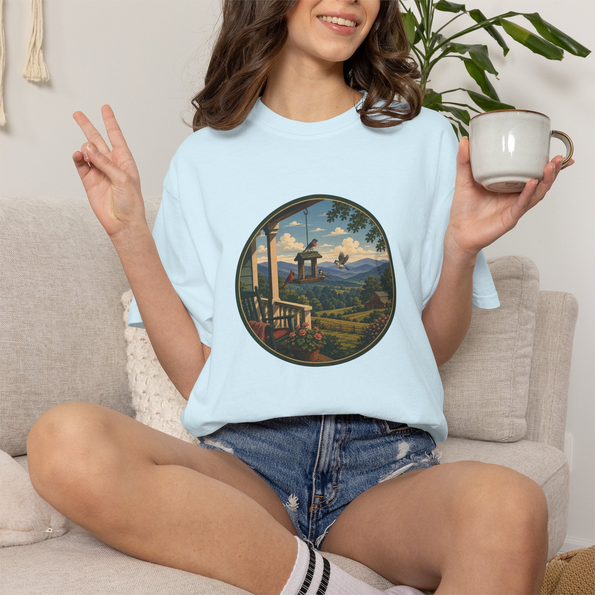Scenic Porchview T-Shirt — Vintage Mountain Landscape Print
