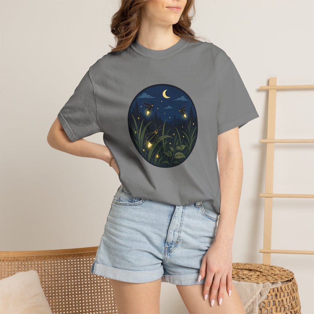 Firefly Night T-Shirt — Moonlit Meadow Graphic Tee