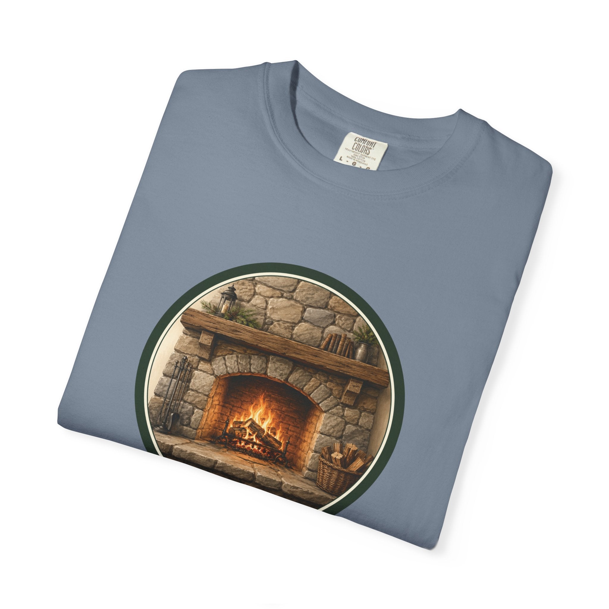 Cozy Fireplace Graphic T-Shirt — Vintage Hearth Circle Design
