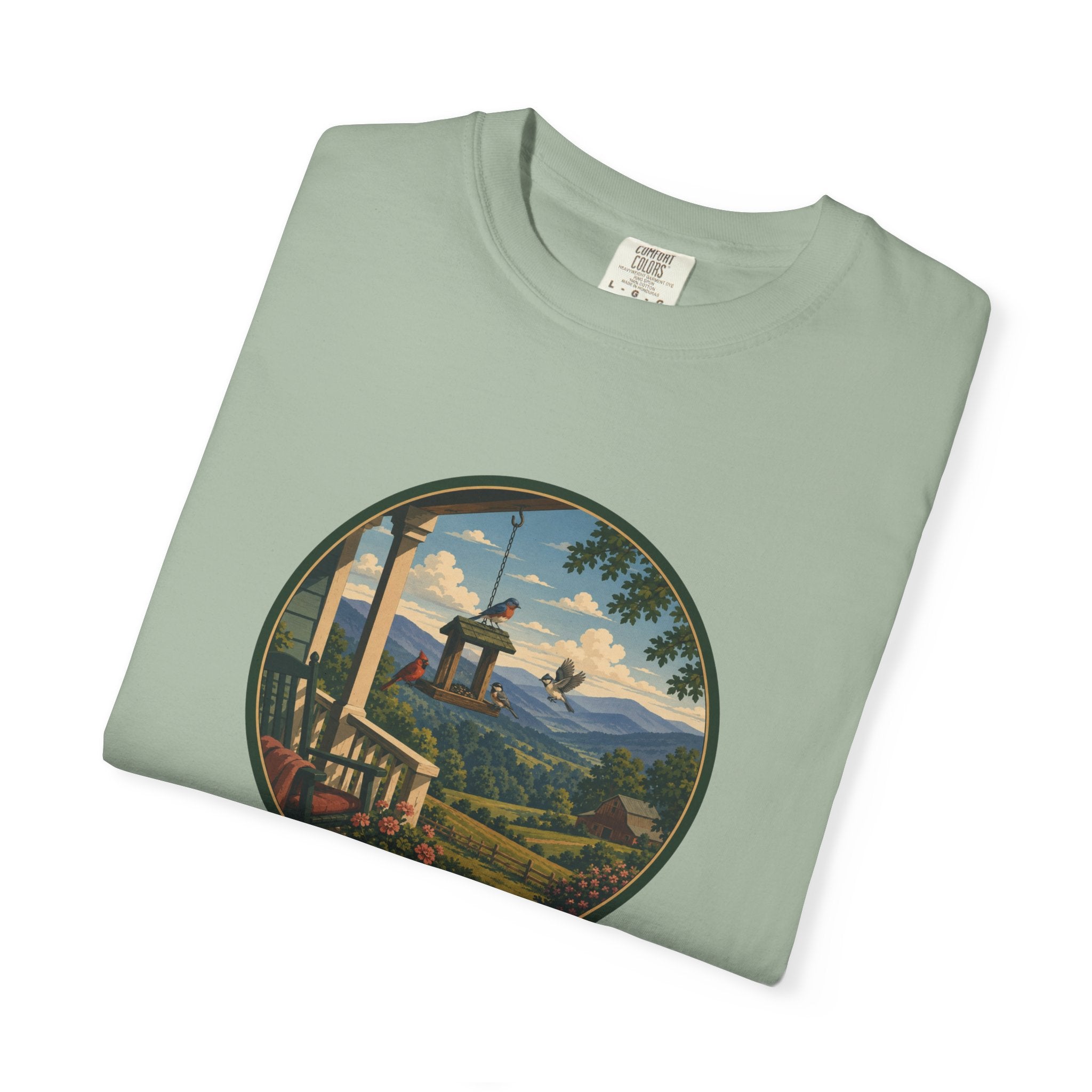 Scenic Porchview T-Shirt — Vintage Mountain Landscape Print