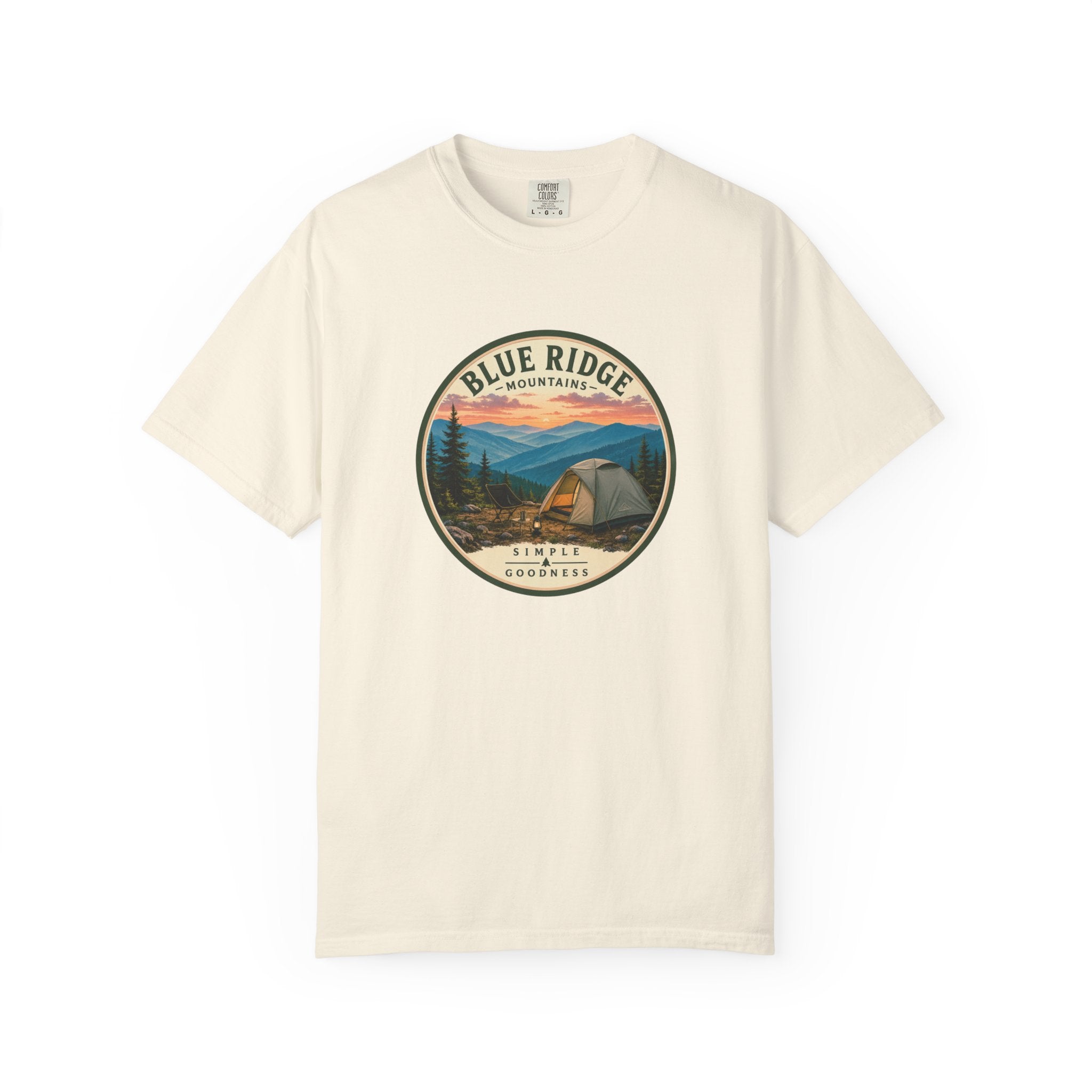 Blue Ridge Mountains Camping T-Shirt — Vintage Scenic Camp Graphic