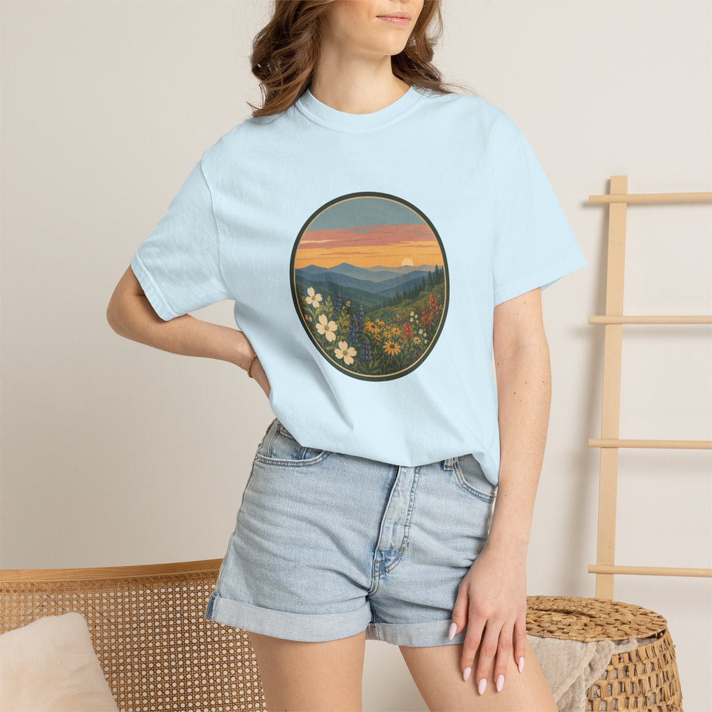 Scenic Sunset Mountain Wildflower T-Shirt
