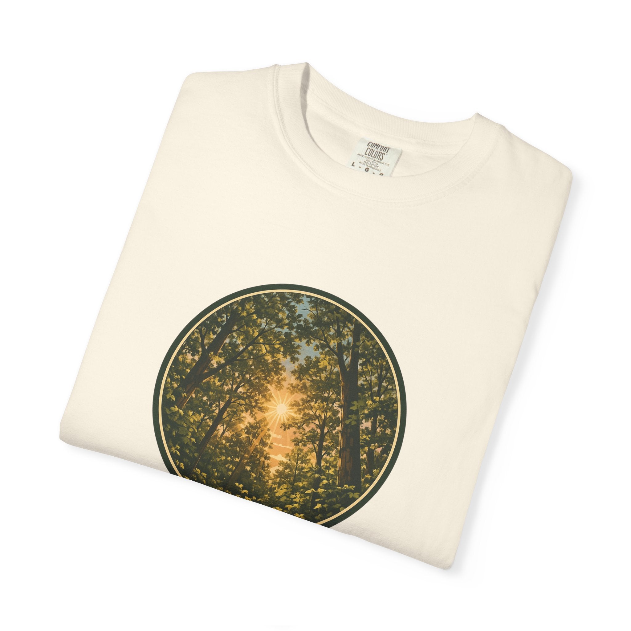 Forest Sunburst T-Shirt — Circular Woodland Nature Tee
