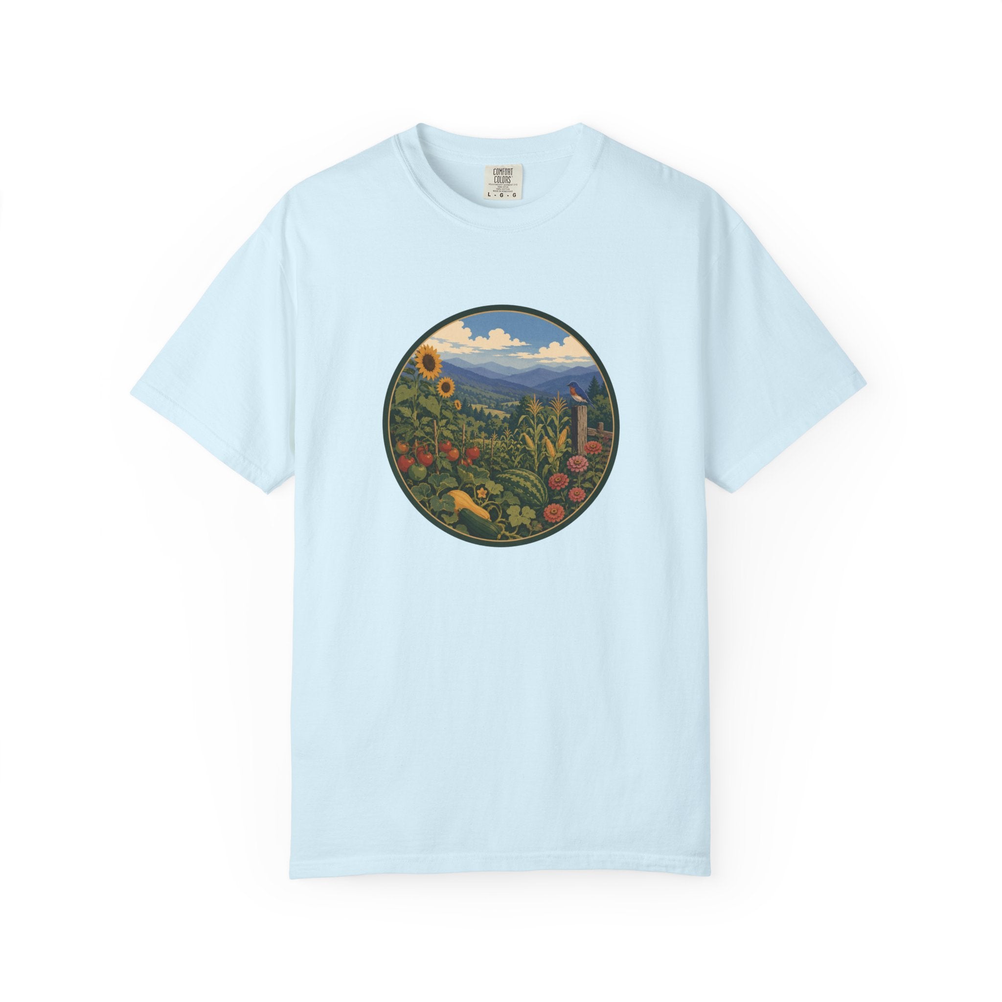 Scenic Garden Circle T-Shirt — Mountain Meadow Fresh Vegetables Graphic Tee