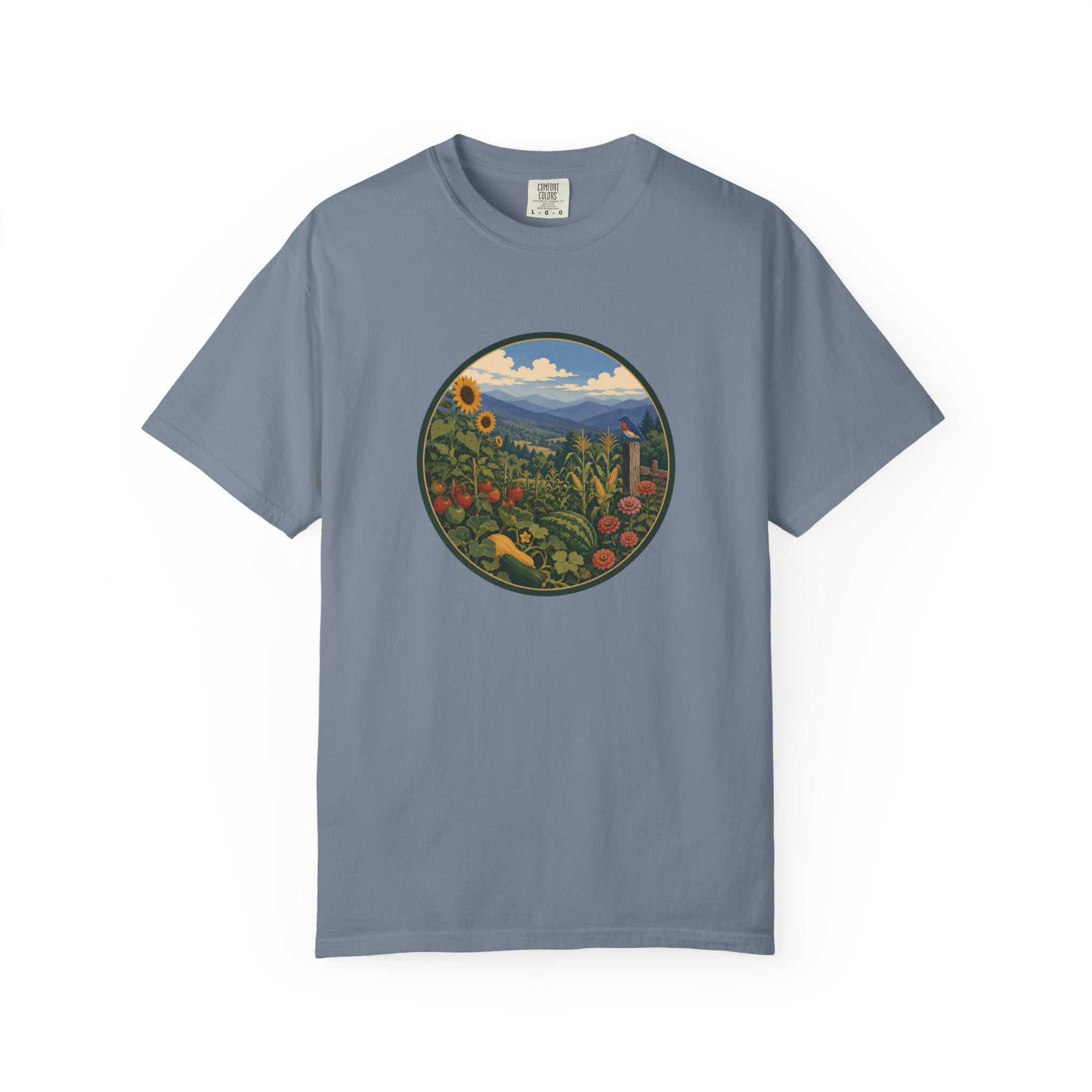 Scenic Garden Circle T-Shirt — Mountain Meadow Fresh Vegetables Graphic Tee