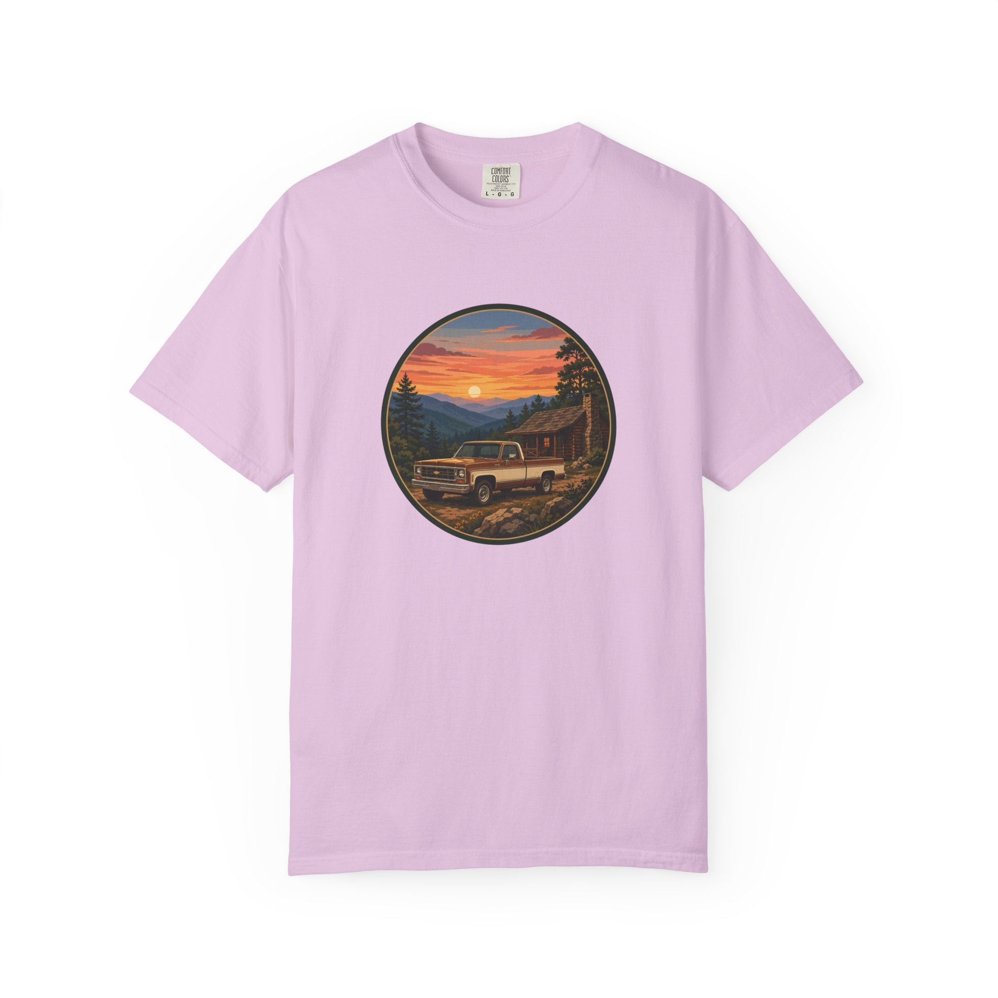 Sunset Cabin Truck T-Shirt — Vintage Classic Truck Tee