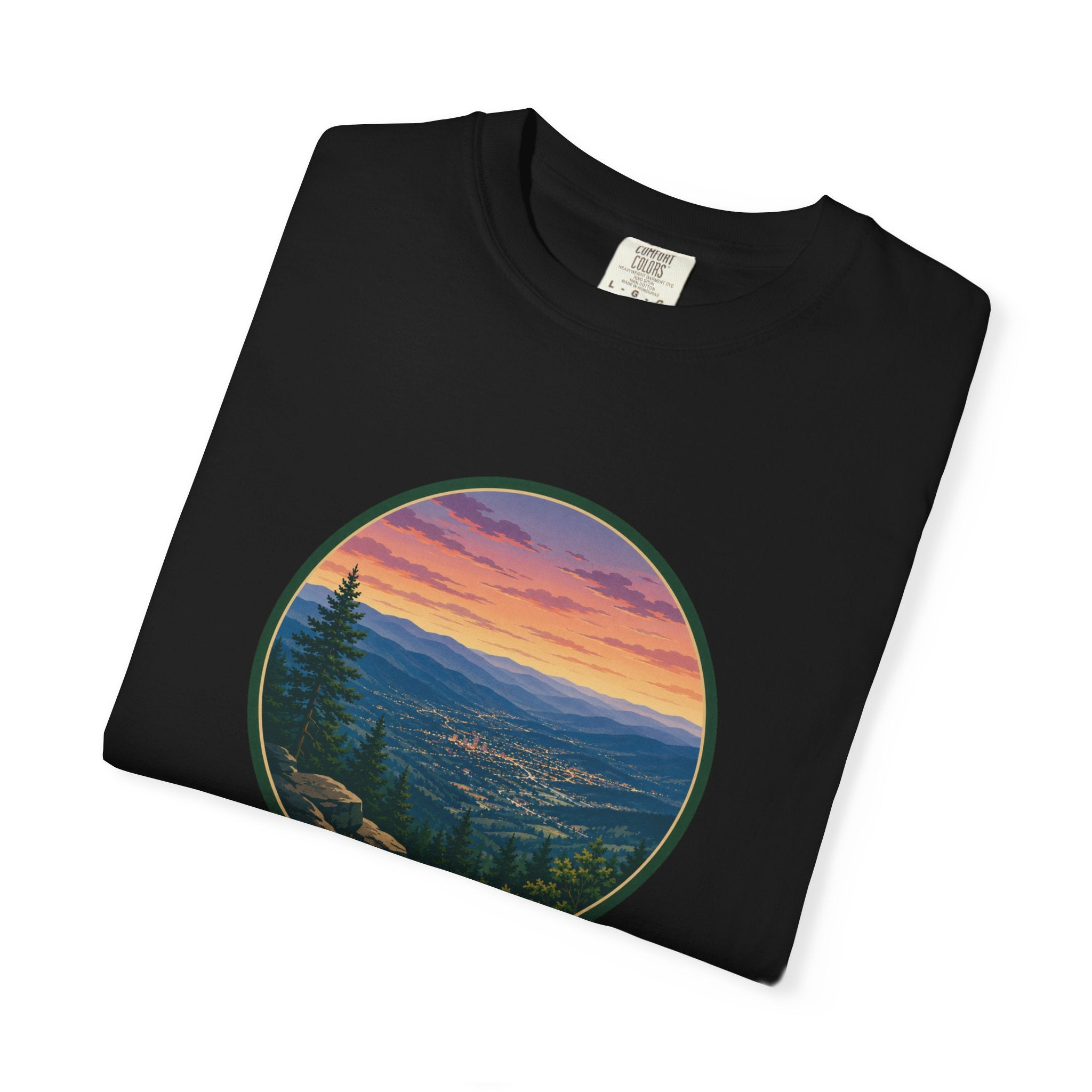 Sunset Mountain T-Shirt - Night Life Below Circle Graphic