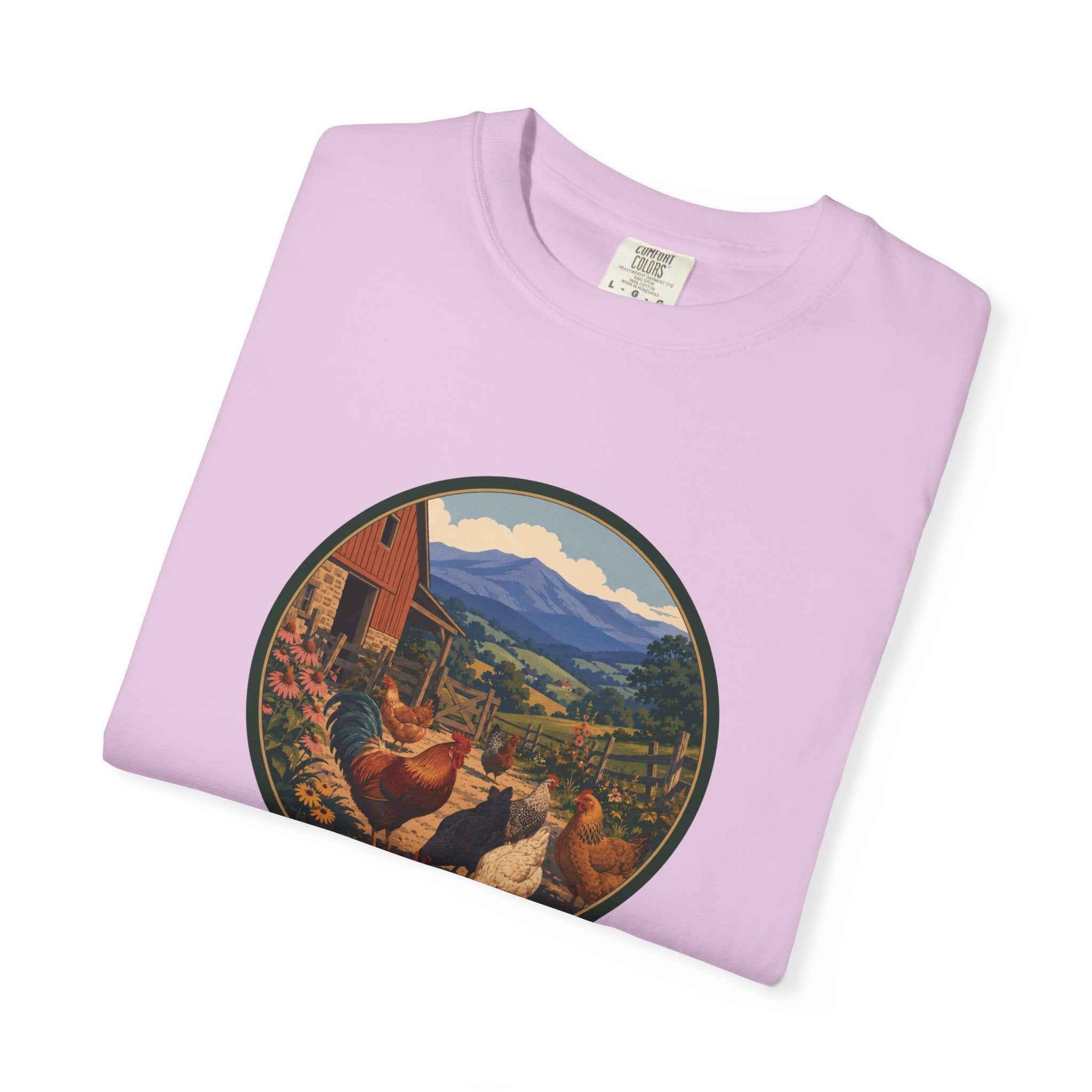 Chicken Farm Vintage Tee — Pastoral Hen Scene T-Shirt