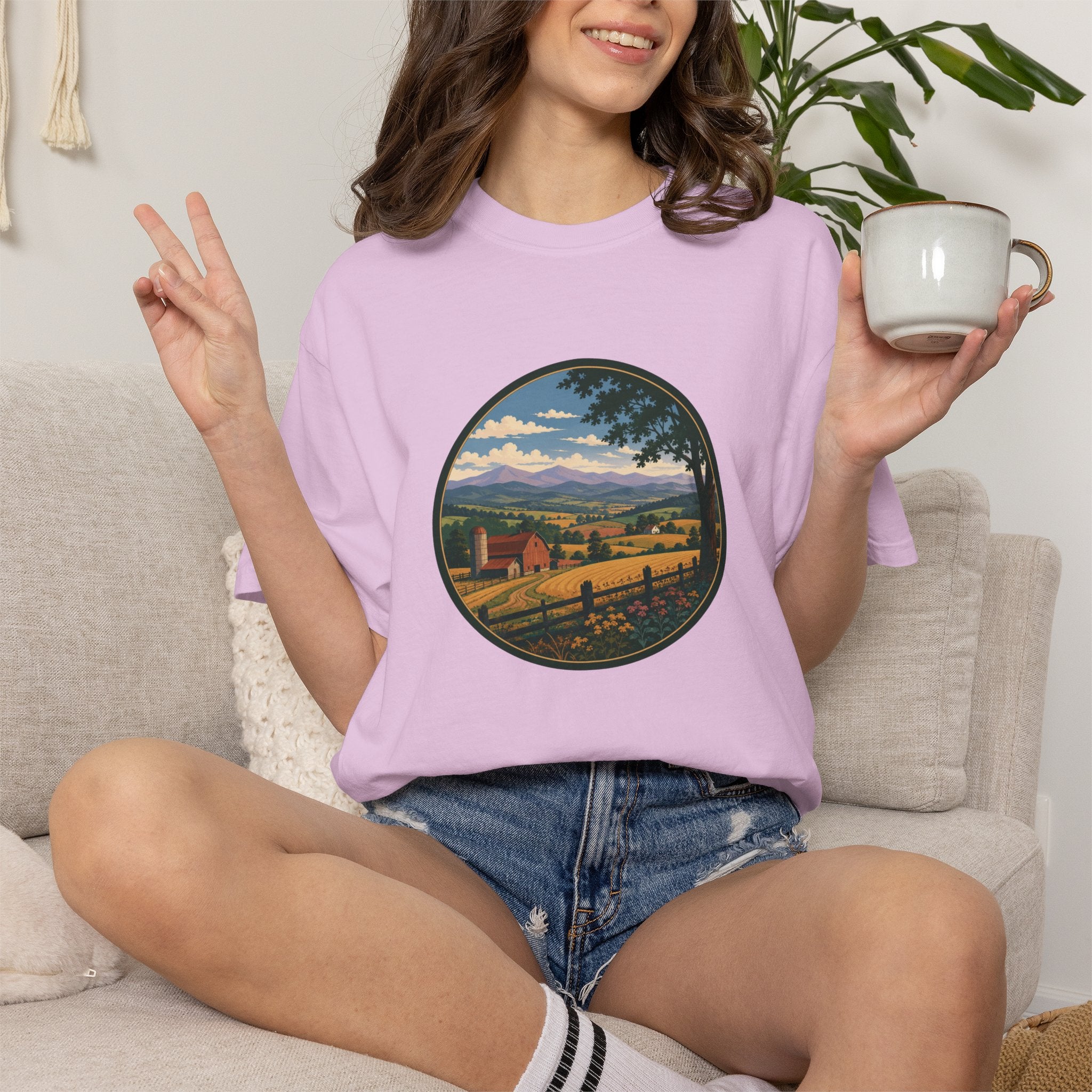 Scenic Countryside T-Shirt — Vintage Farm Landscape Graphic