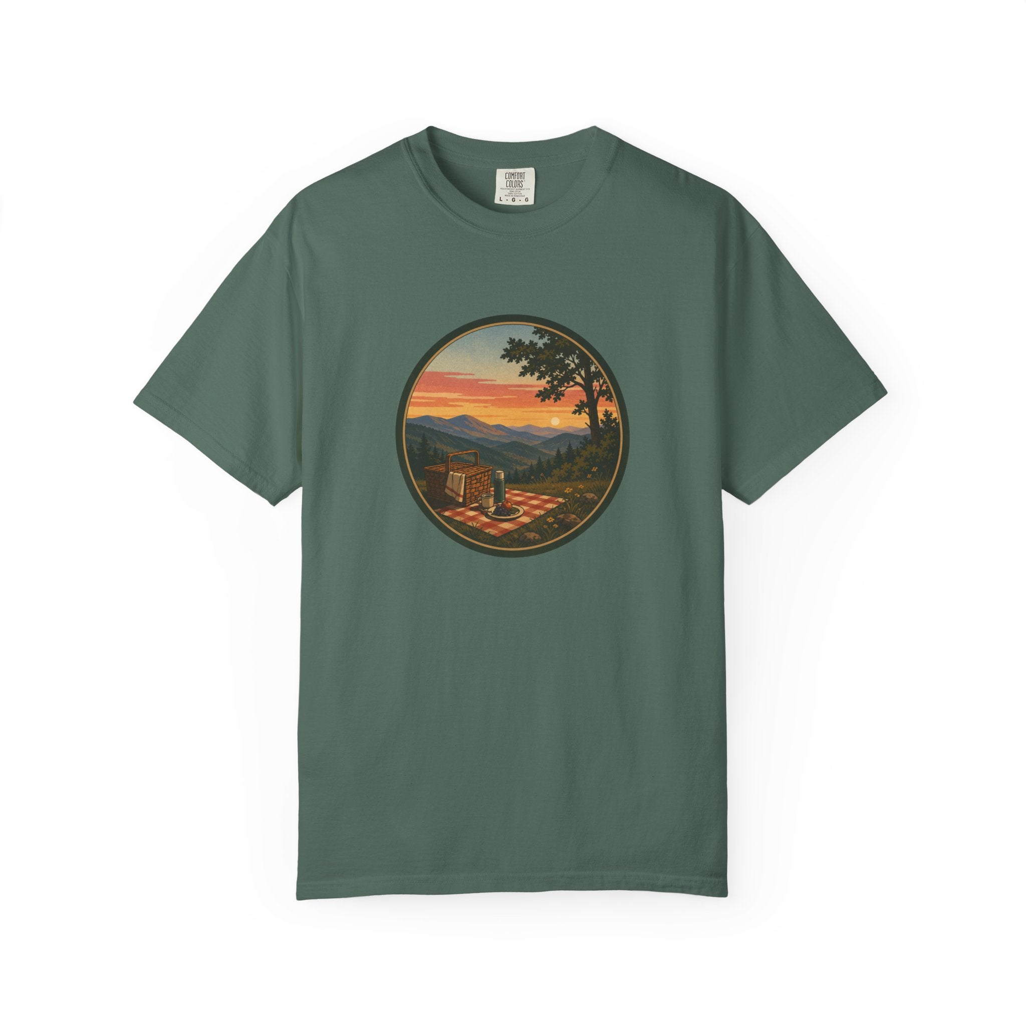 Sunset Picnic Tee — Scenic Mountain Picnic T-Shirt