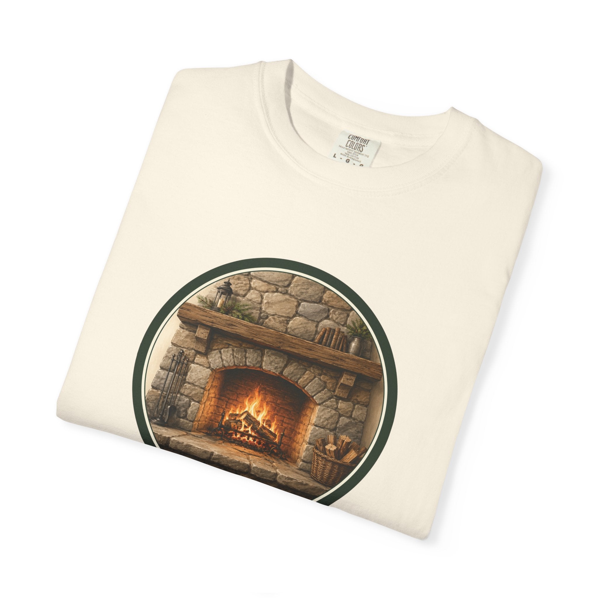 Cozy Fireplace Graphic T-Shirt — Vintage Hearth Circle Design