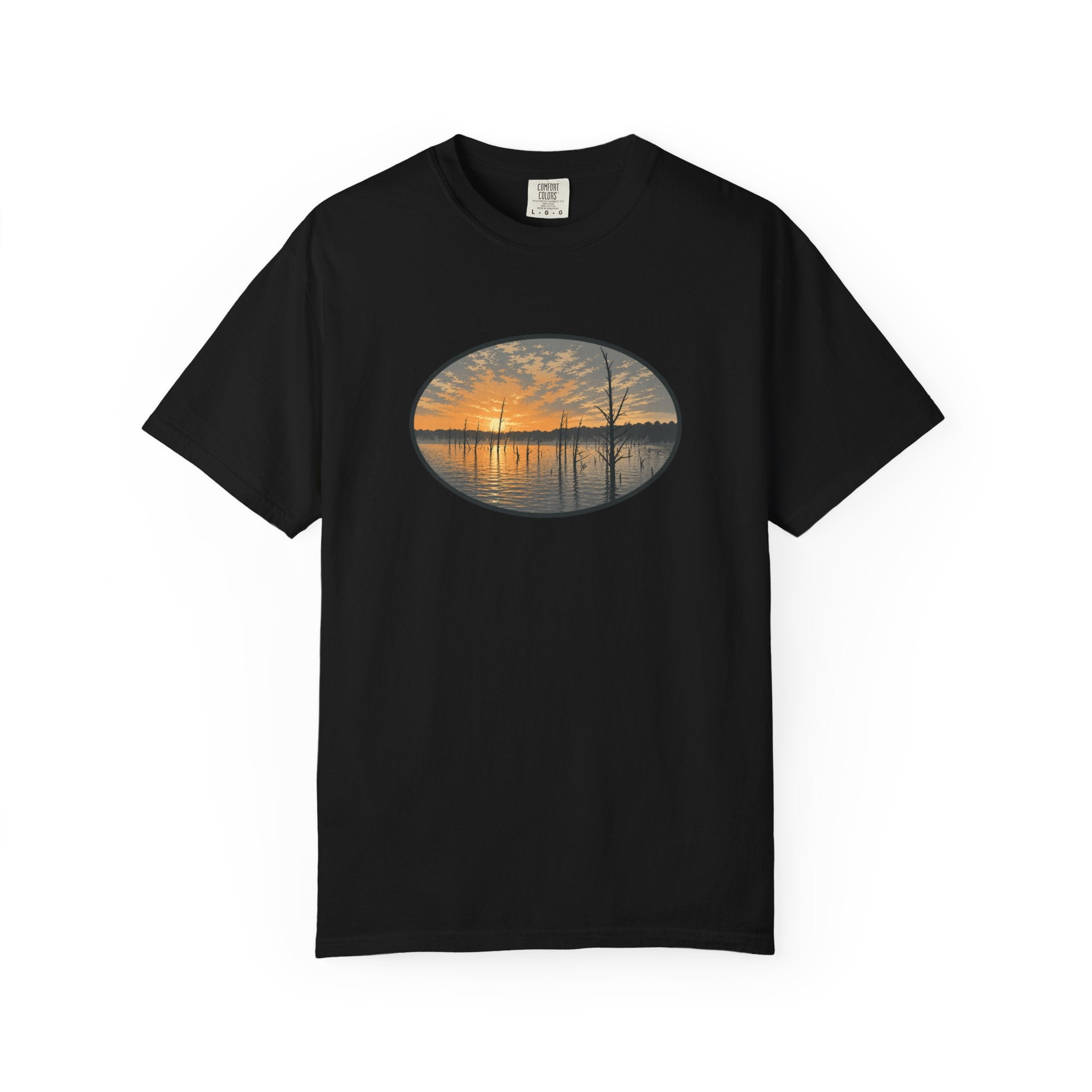Sunrise Wooded Lake Oval T-Shirt