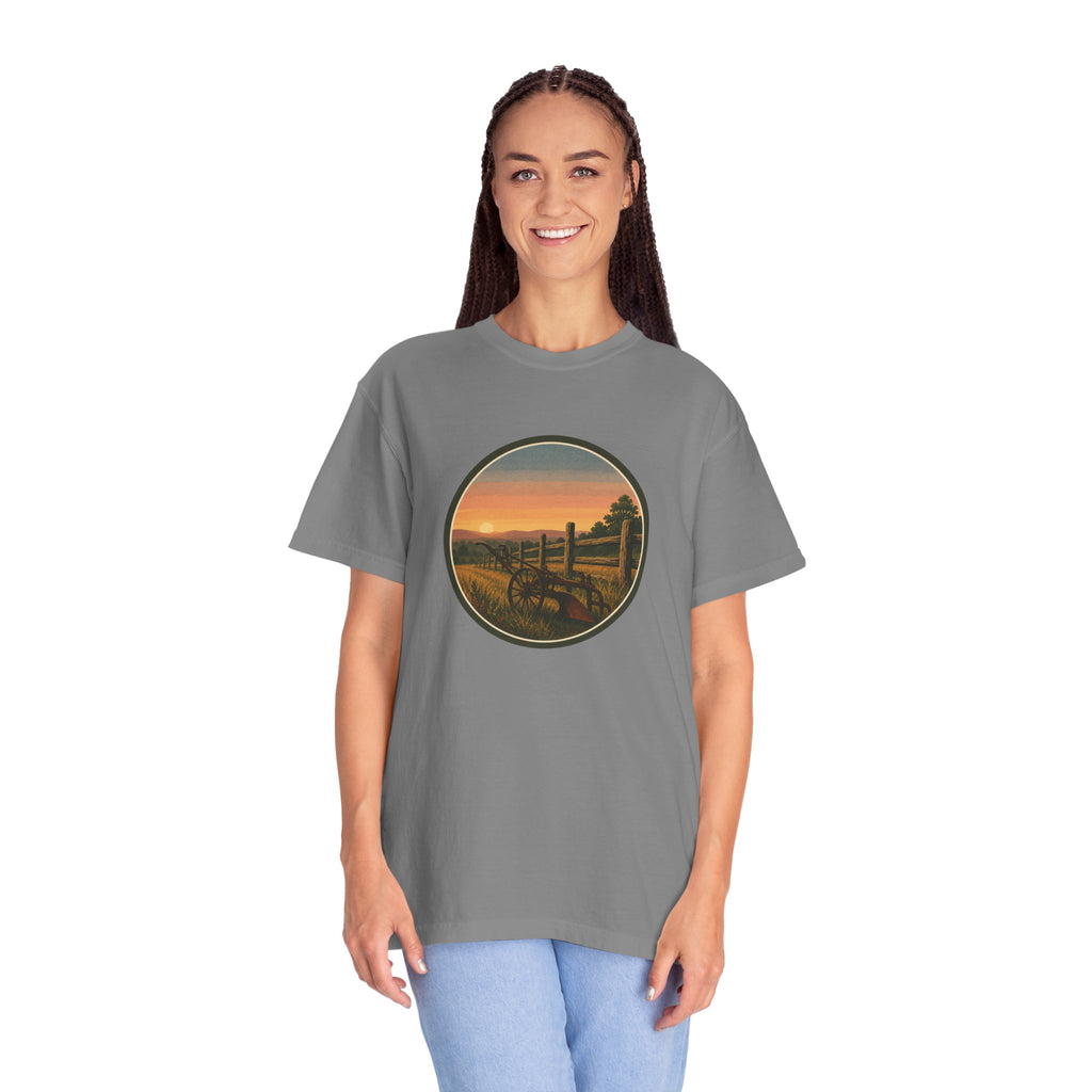 Sunset Antique Plow Landscape T-Shirt