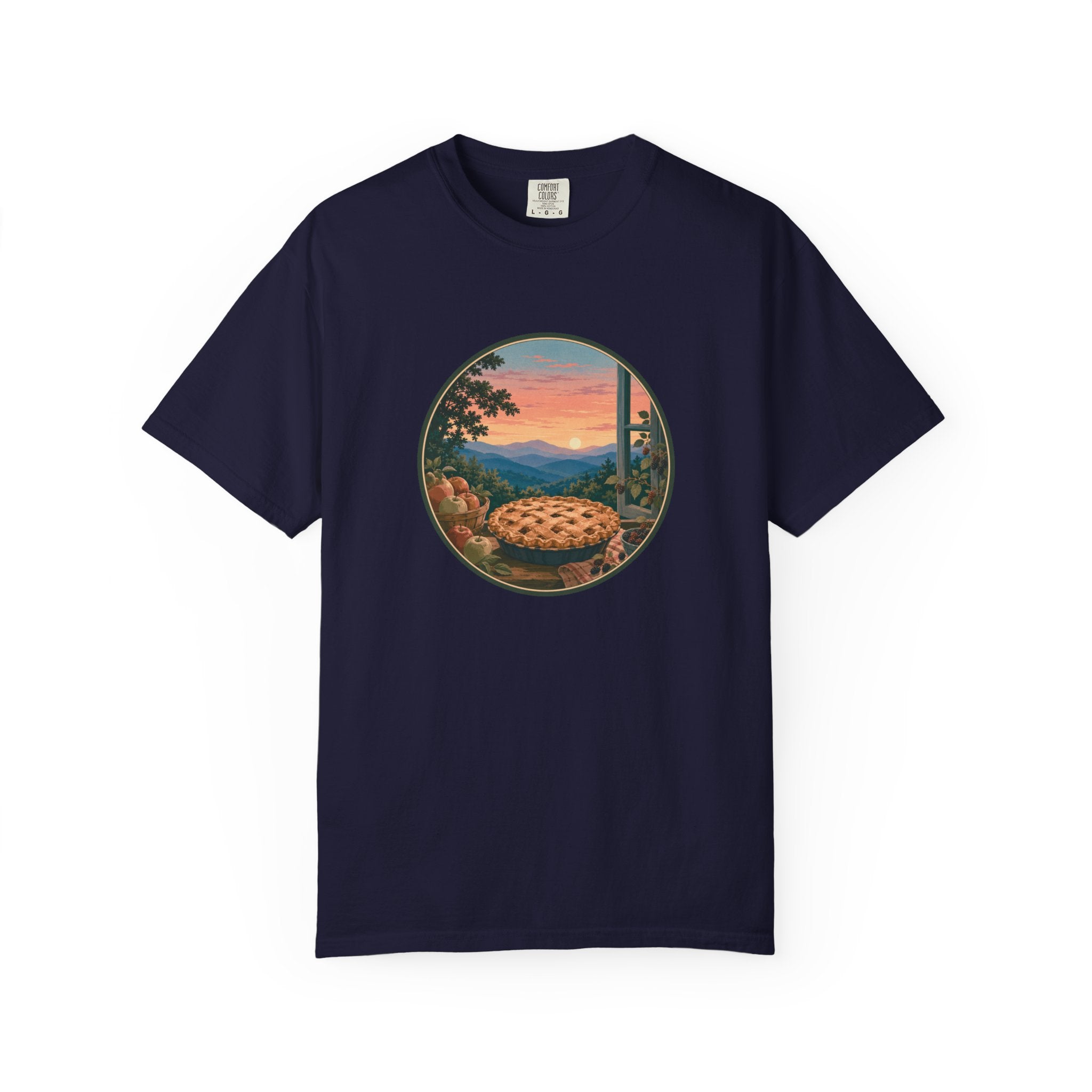 Scenic Pie Window T-Shirt — Sunset Mountain View Graphic Tee