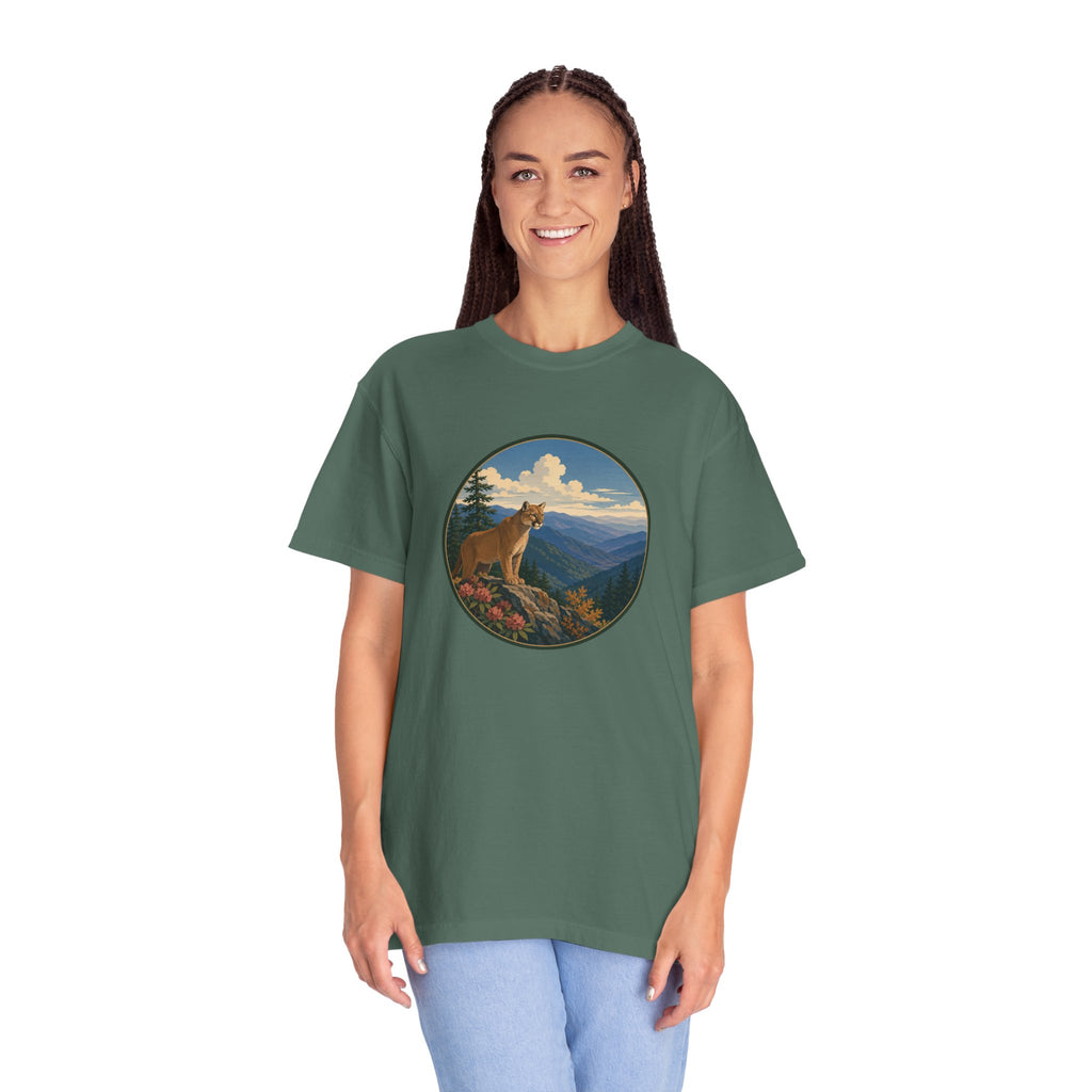 Mountain Lion Scenic T-Shirt — Vintage Nature Wildlife Graphic