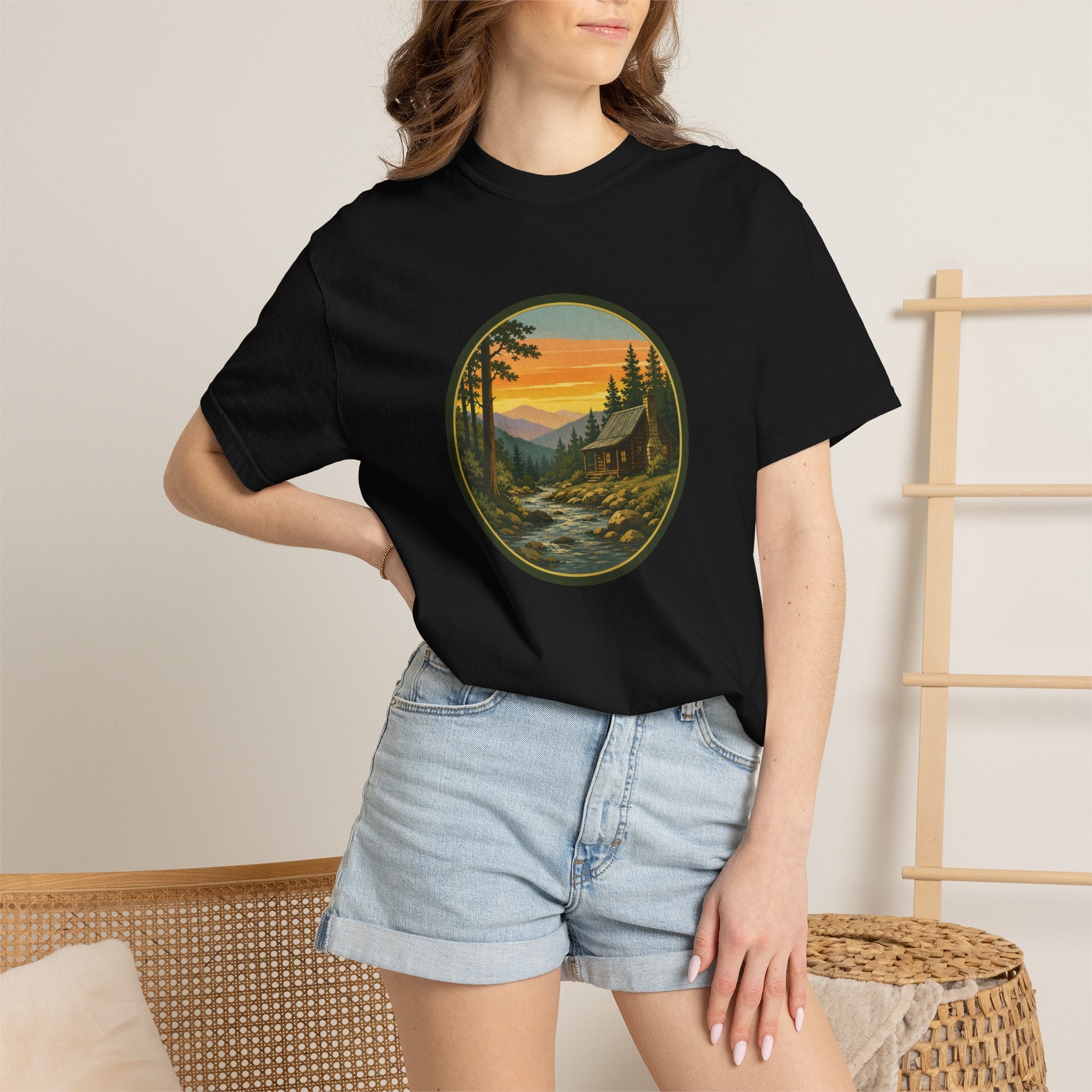 Nature Sunset River T-Shirt — Vintage Mountain Cabin Scenic Tee