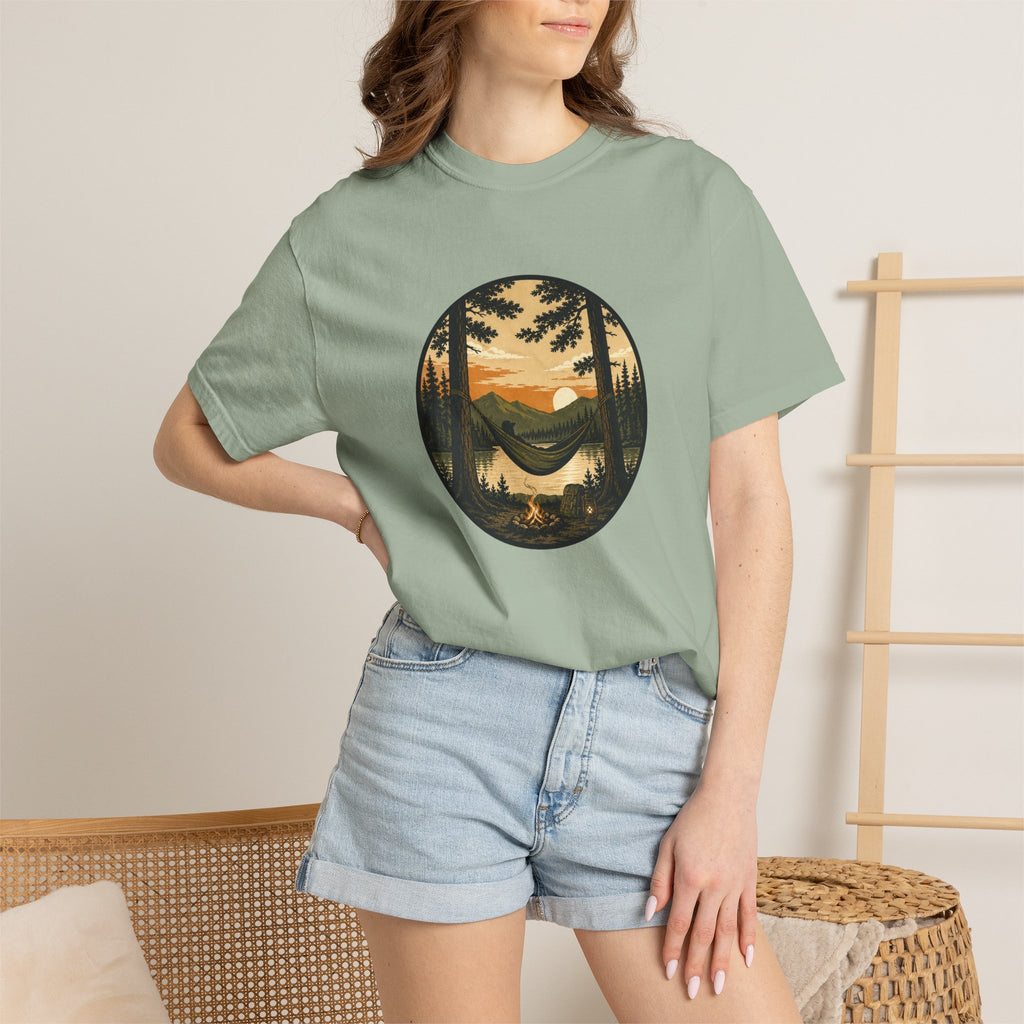Vintage Mountain Lake T-Shirt — Sunset Forest Camper Tee