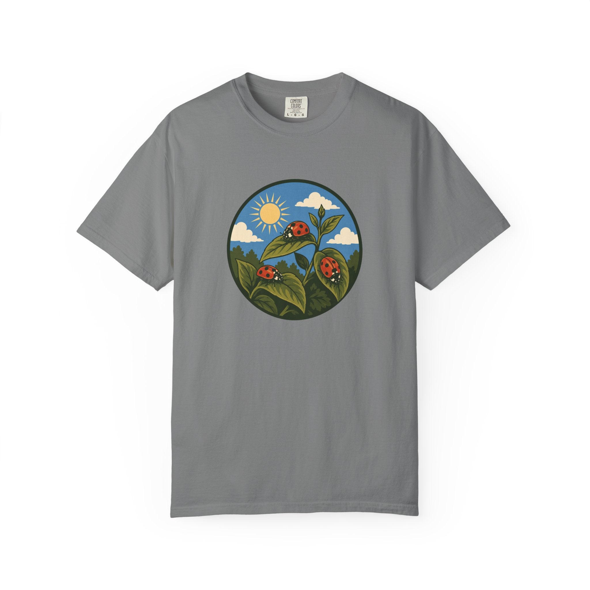 Ladybug Garden T-Shirt — Floral Nature Graphic Tee