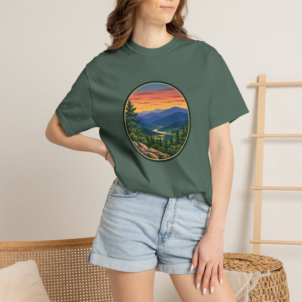 Retro Mountain Sunset T-Shirt — Scenic Blue Ridge Mountain Tee