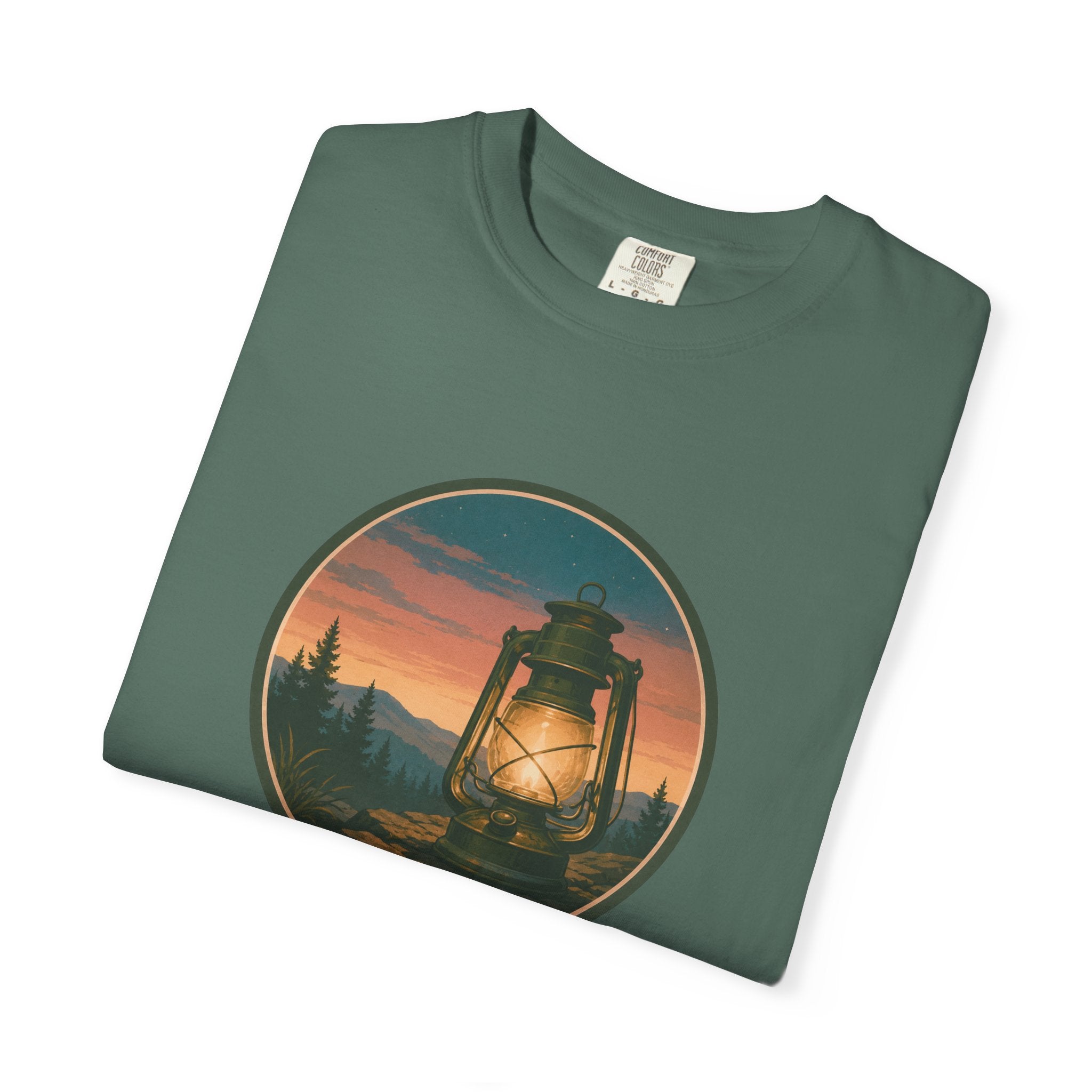 Lantern Sunset T-Shirt — Vintage Campfire Night Graphic Tee
