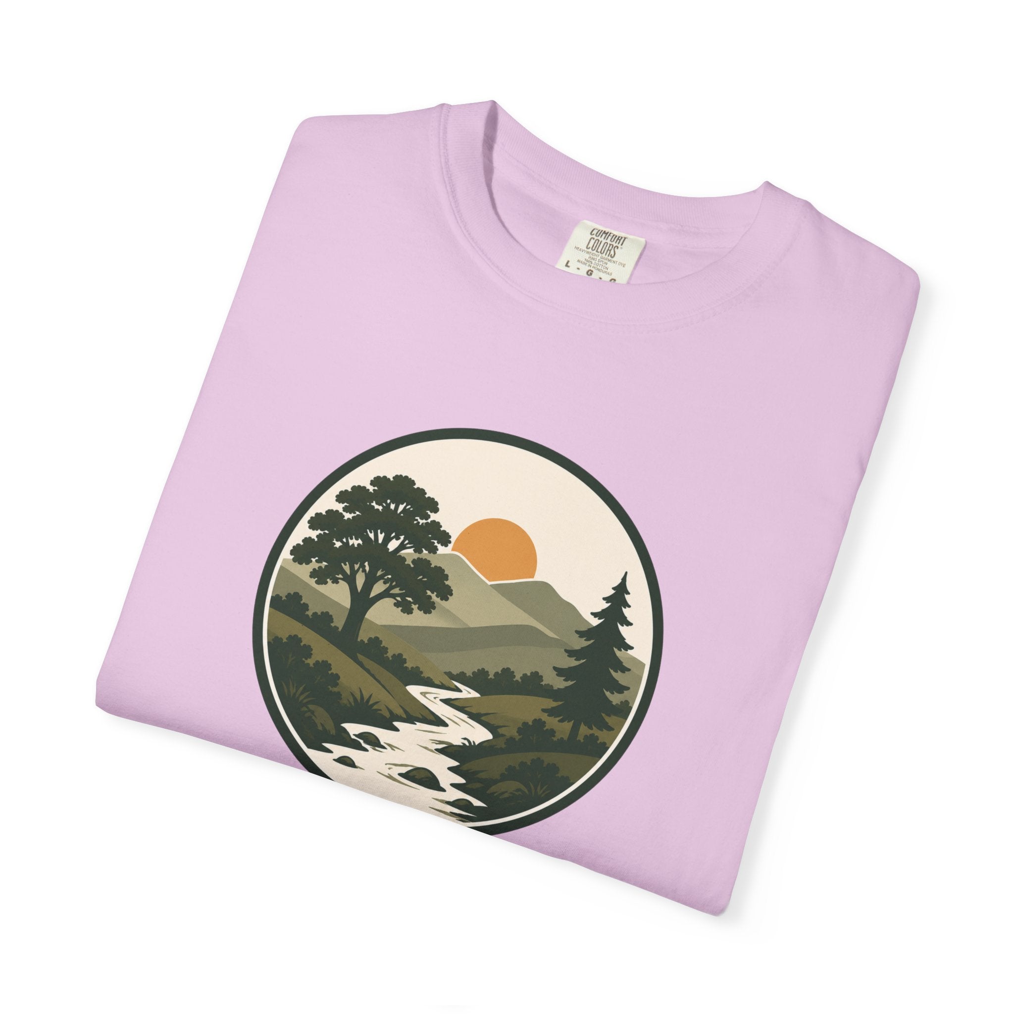 Simple Goodness Badge T-Shirt — Scenic Mountain Sunset River Design