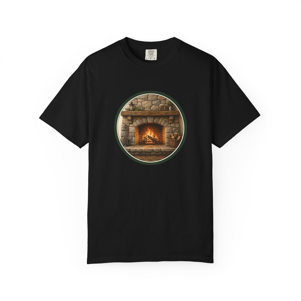 Cozy Fireplace Graphic T-Shirt — Vintage Hearth Circle Design