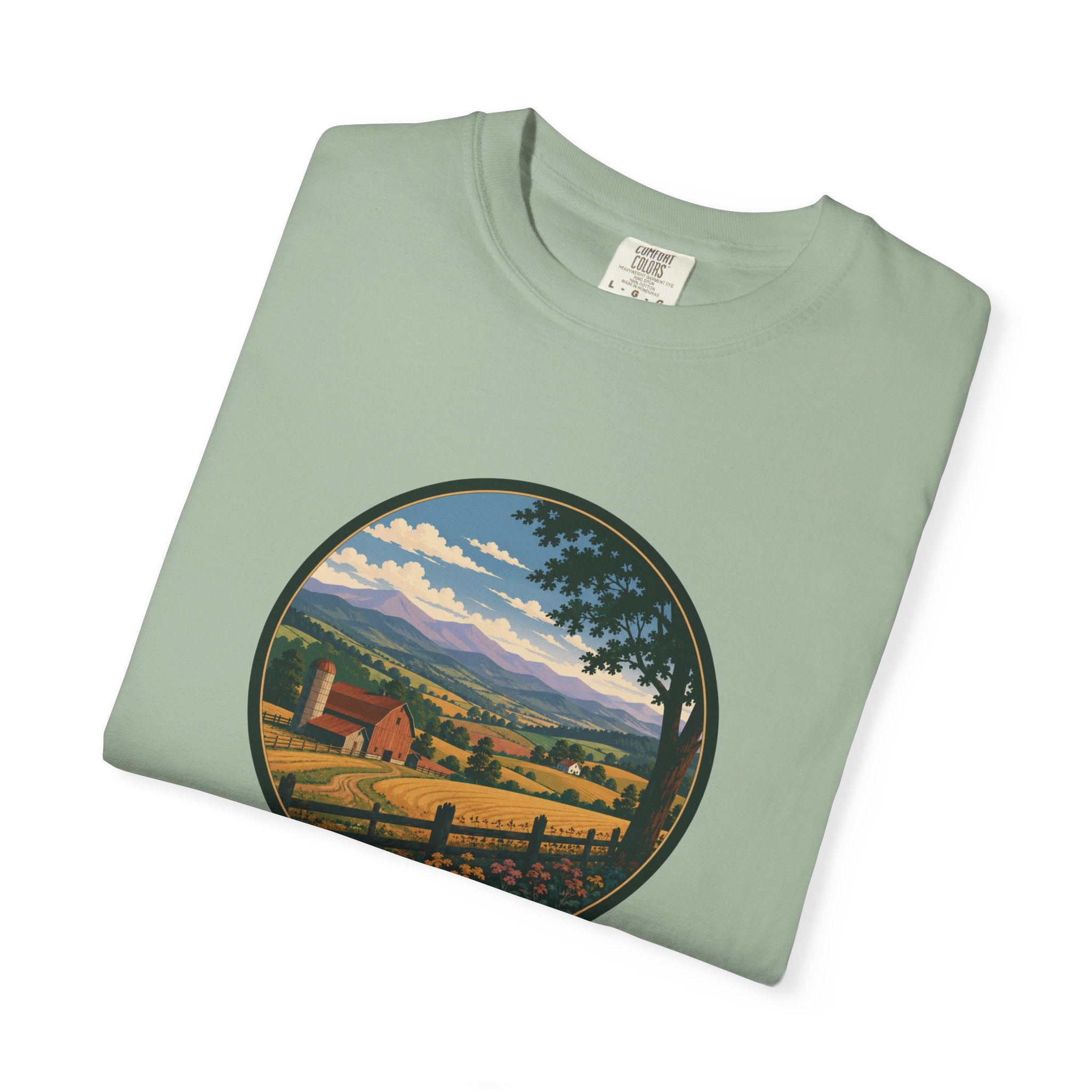 Scenic Countryside T-Shirt — Vintage Farm Landscape Graphic