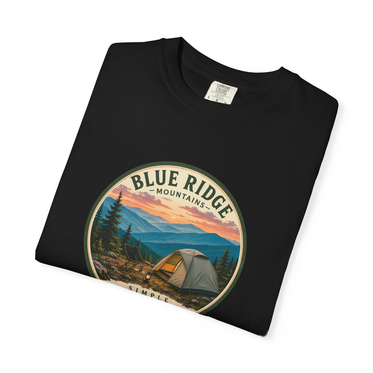 Blue Ridge Mountains Camping T-Shirt — Vintage Scenic Camp Graphic