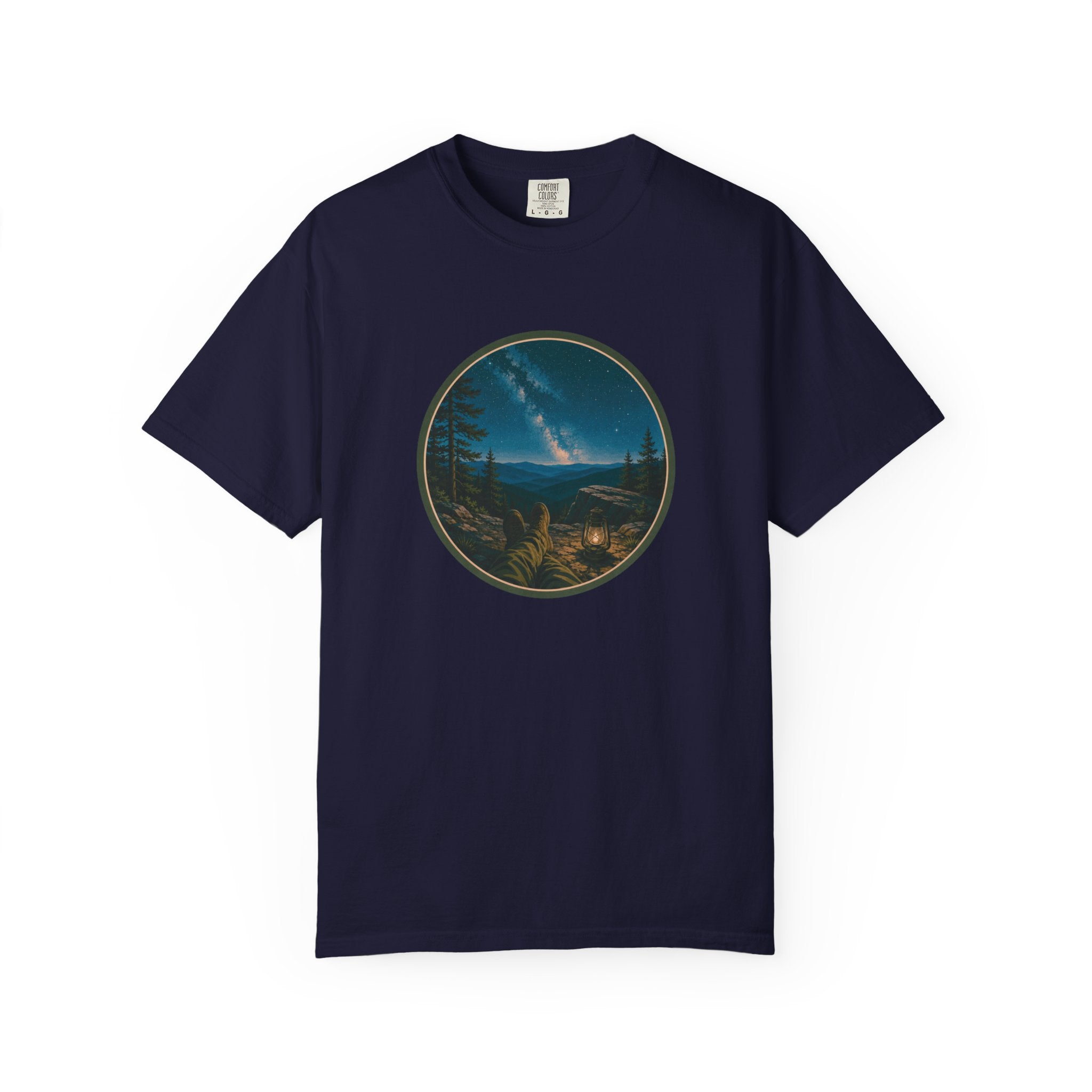 Night Sky Mountain T-Shirt — Circular Scenic Landscape Tee