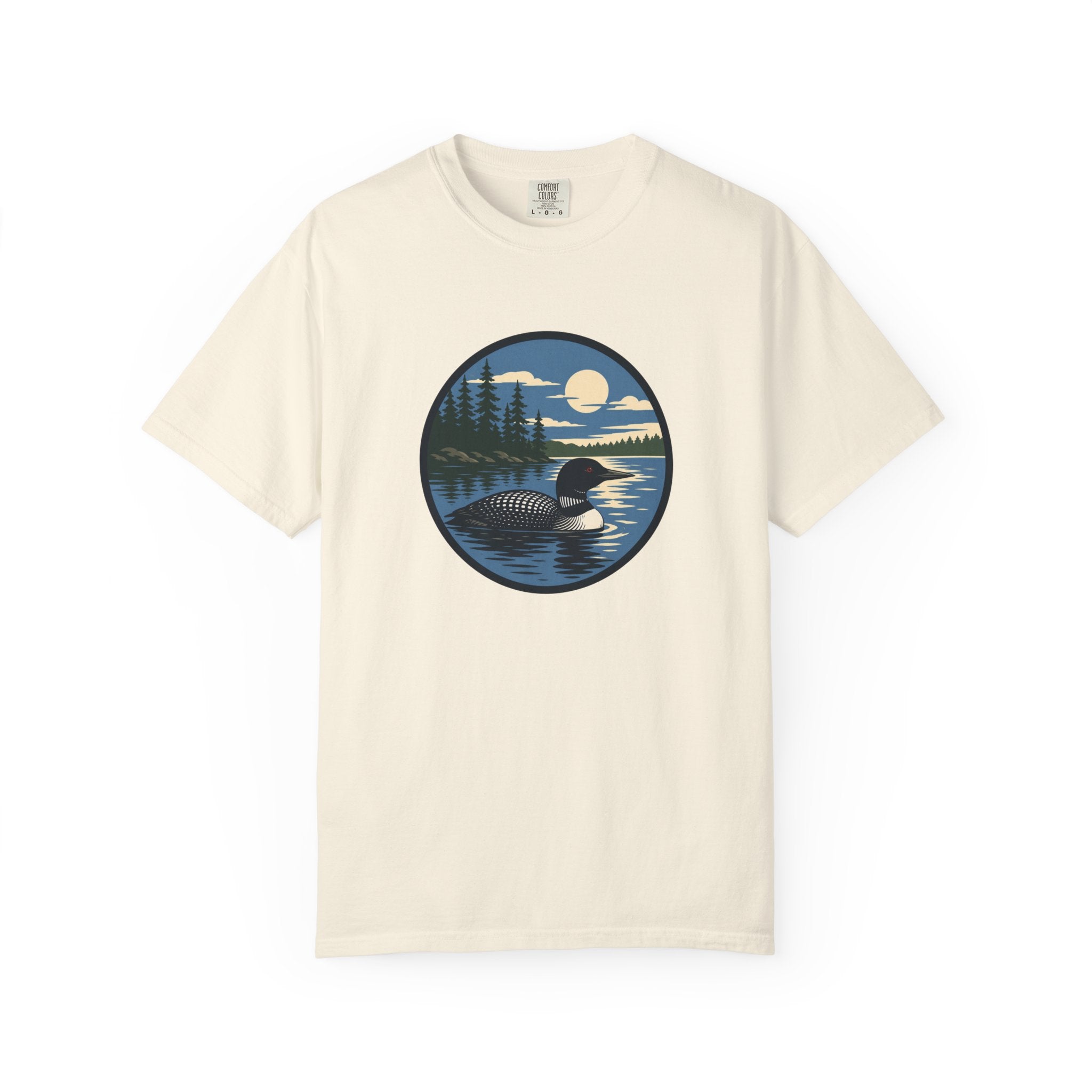 Loon Lake Sunset T-Shirt — Vintage Wilderness Loon Graphic