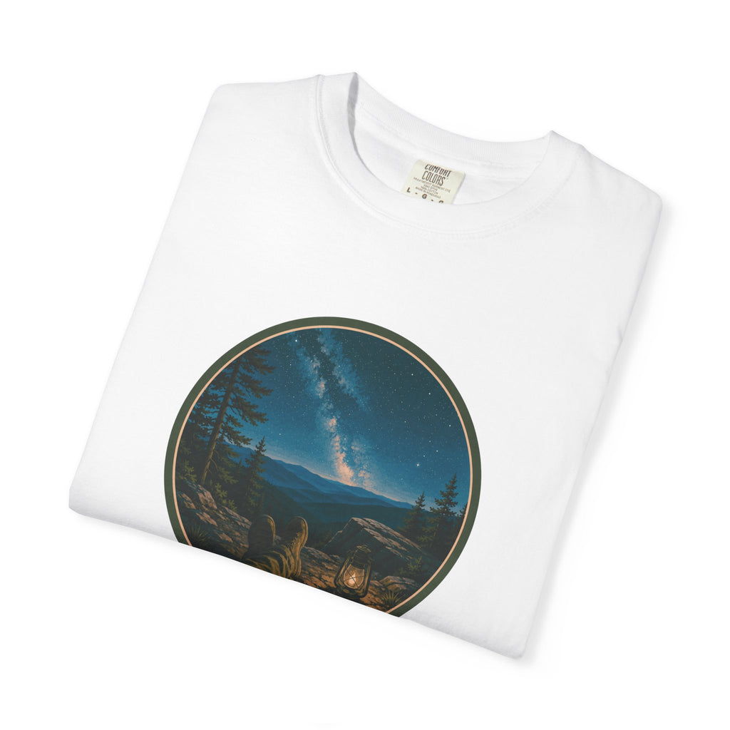 Night Sky Mountain T-Shirt — Circular Scenic Landscape Tee