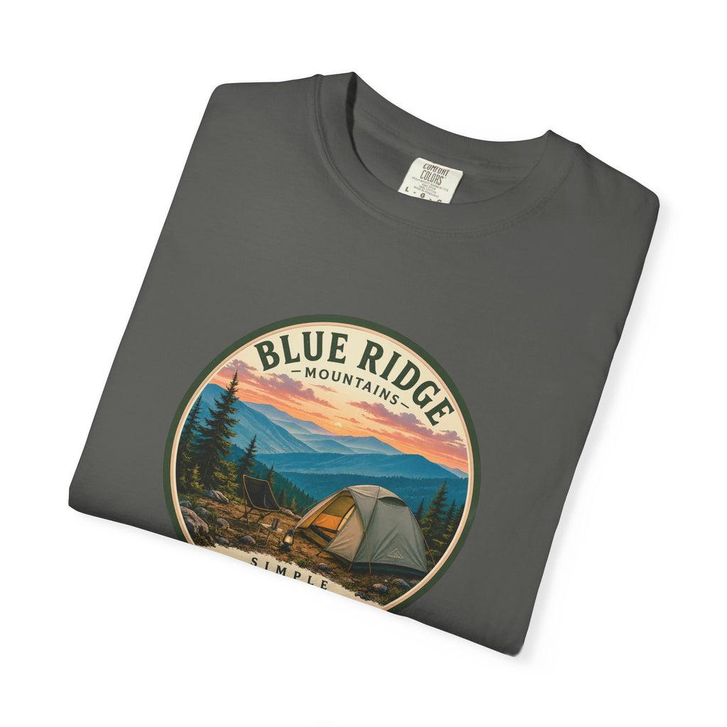 Blue Ridge Mountains Camping T-Shirt — Vintage Scenic Camp Graphic