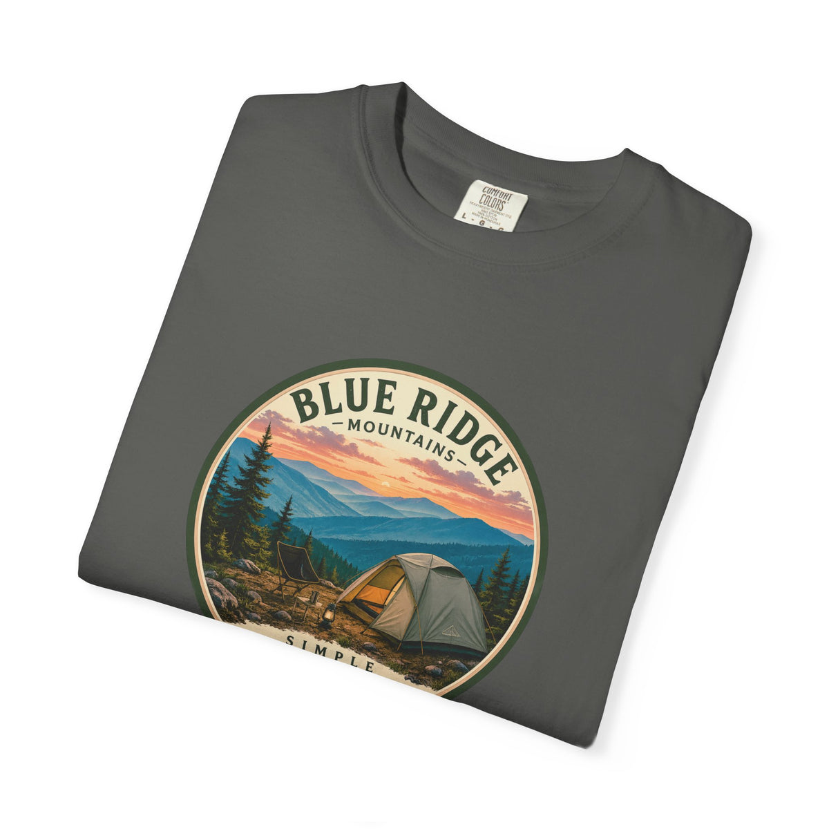 Blue Ridge Mountains Camping T-Shirt — Vintage Scenic Camp Graphic