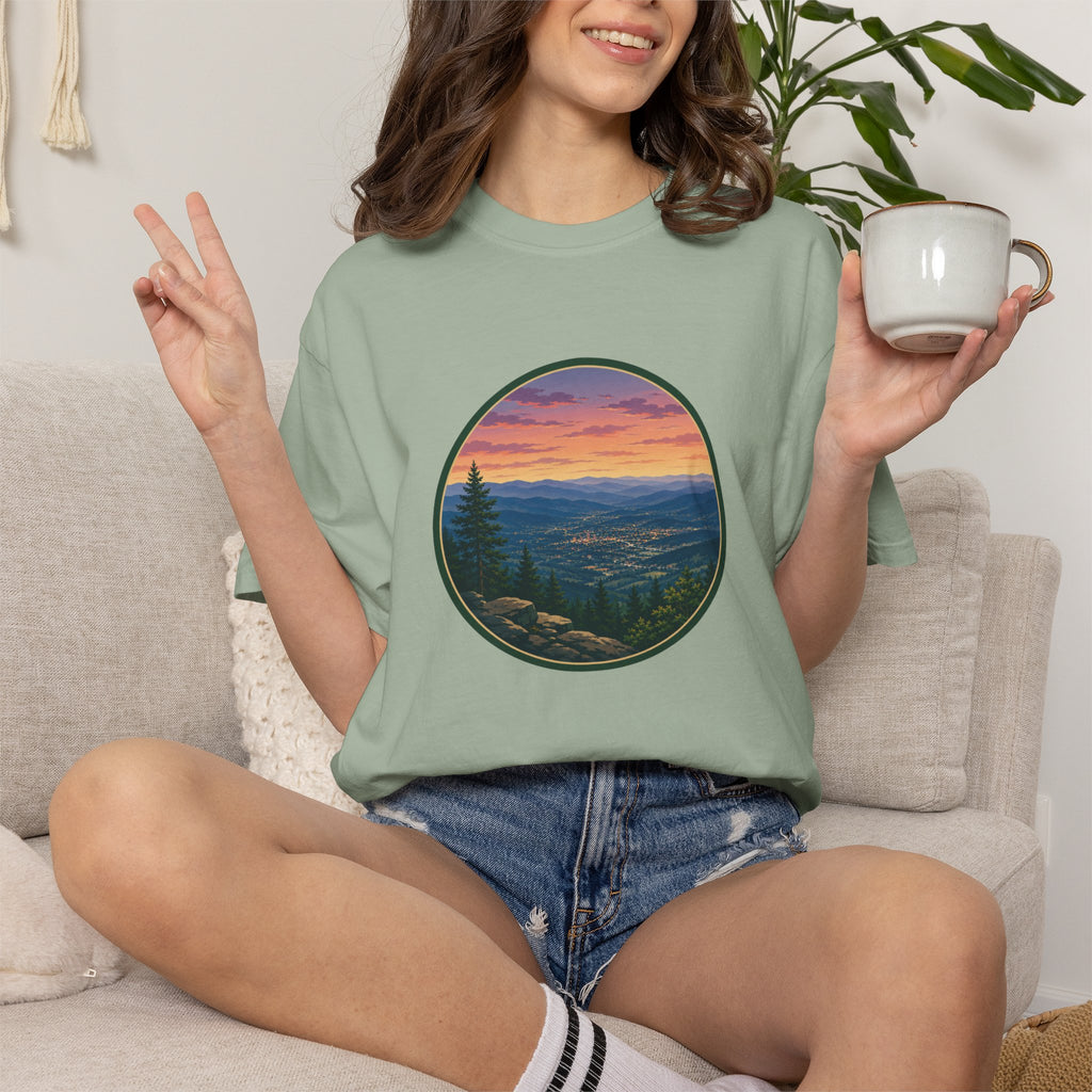 Sunset Mountain T-Shirt - Night Life Below Circle Graphic