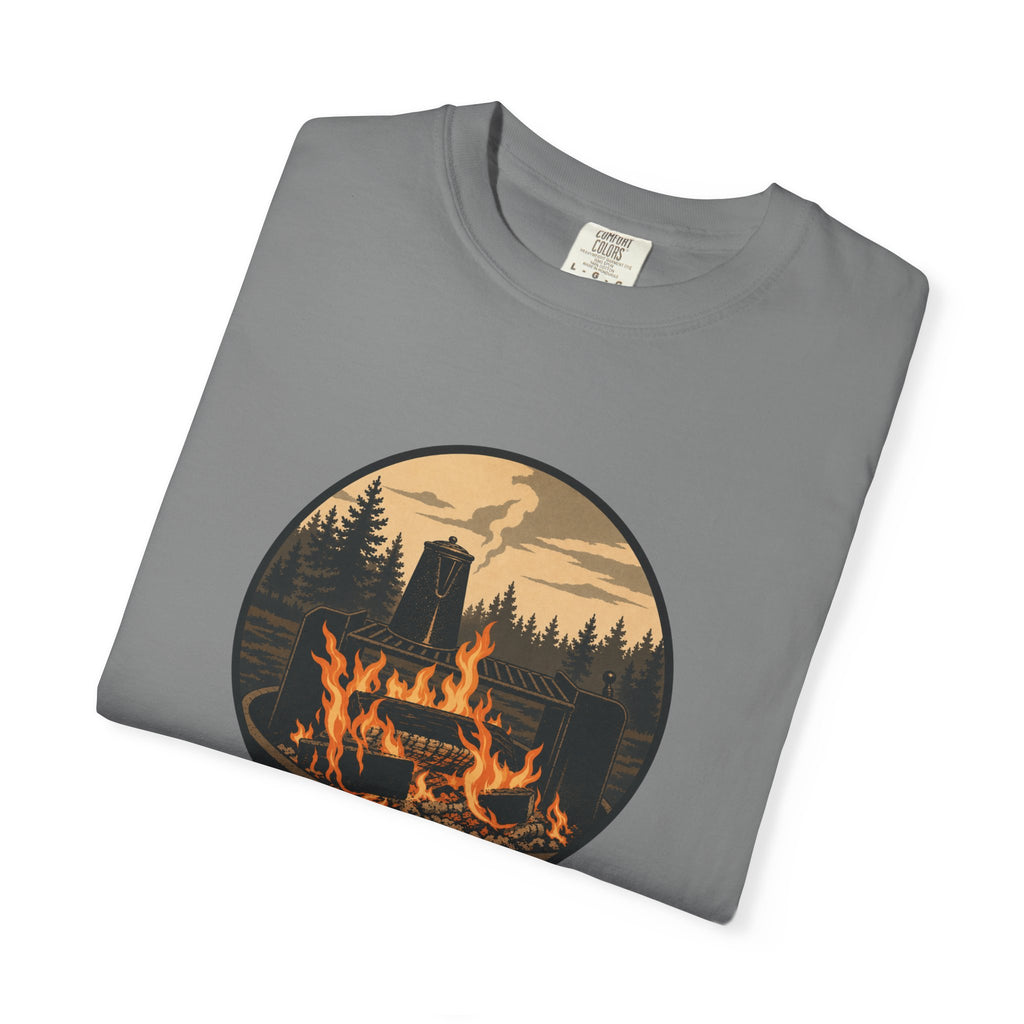Campfire Forest T-Shirt — Retro Mountain Bonfire Graphic