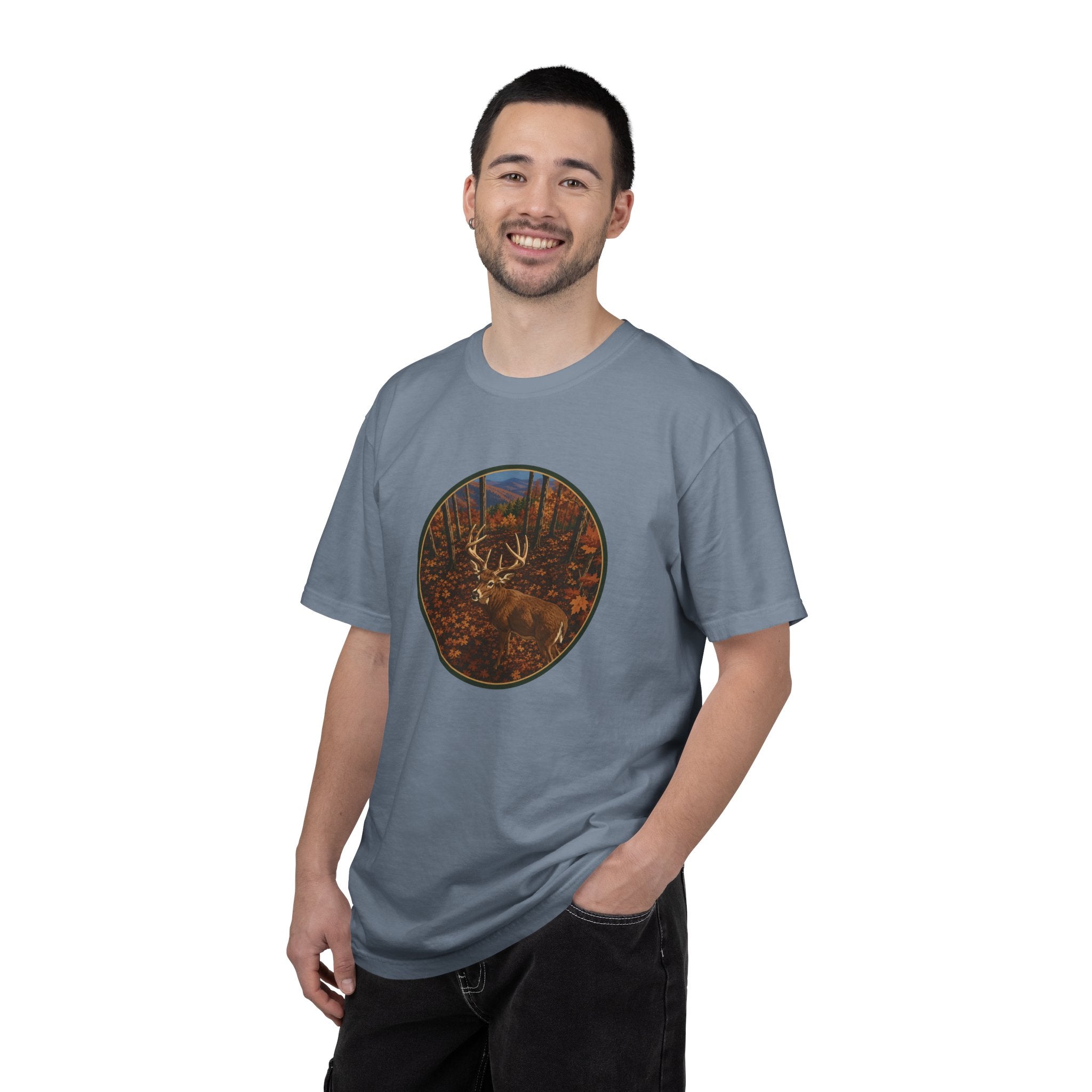 Whitetail BuckT-Shirt — Autumn Forest Deer Circle Graphic